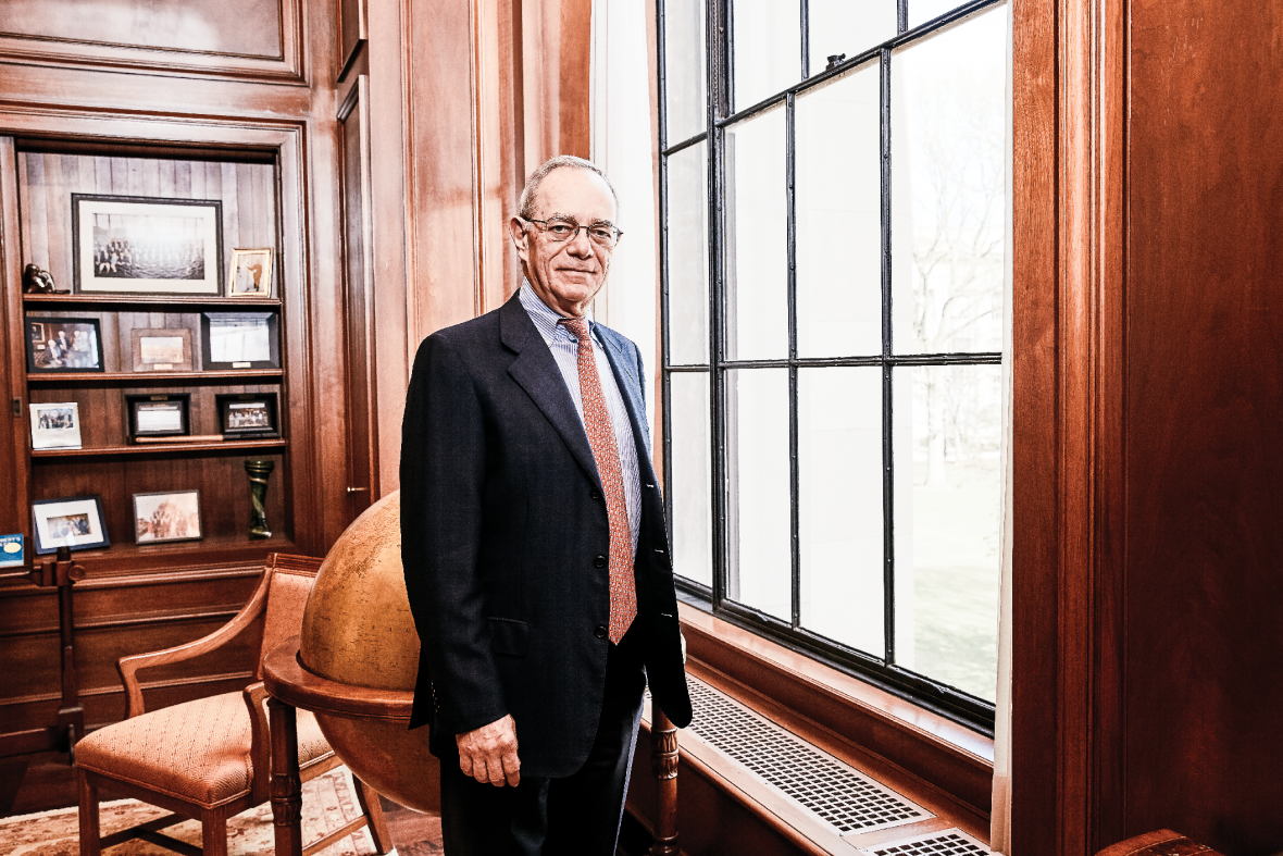 A photo of MIT president L. Rafael Reif in his office