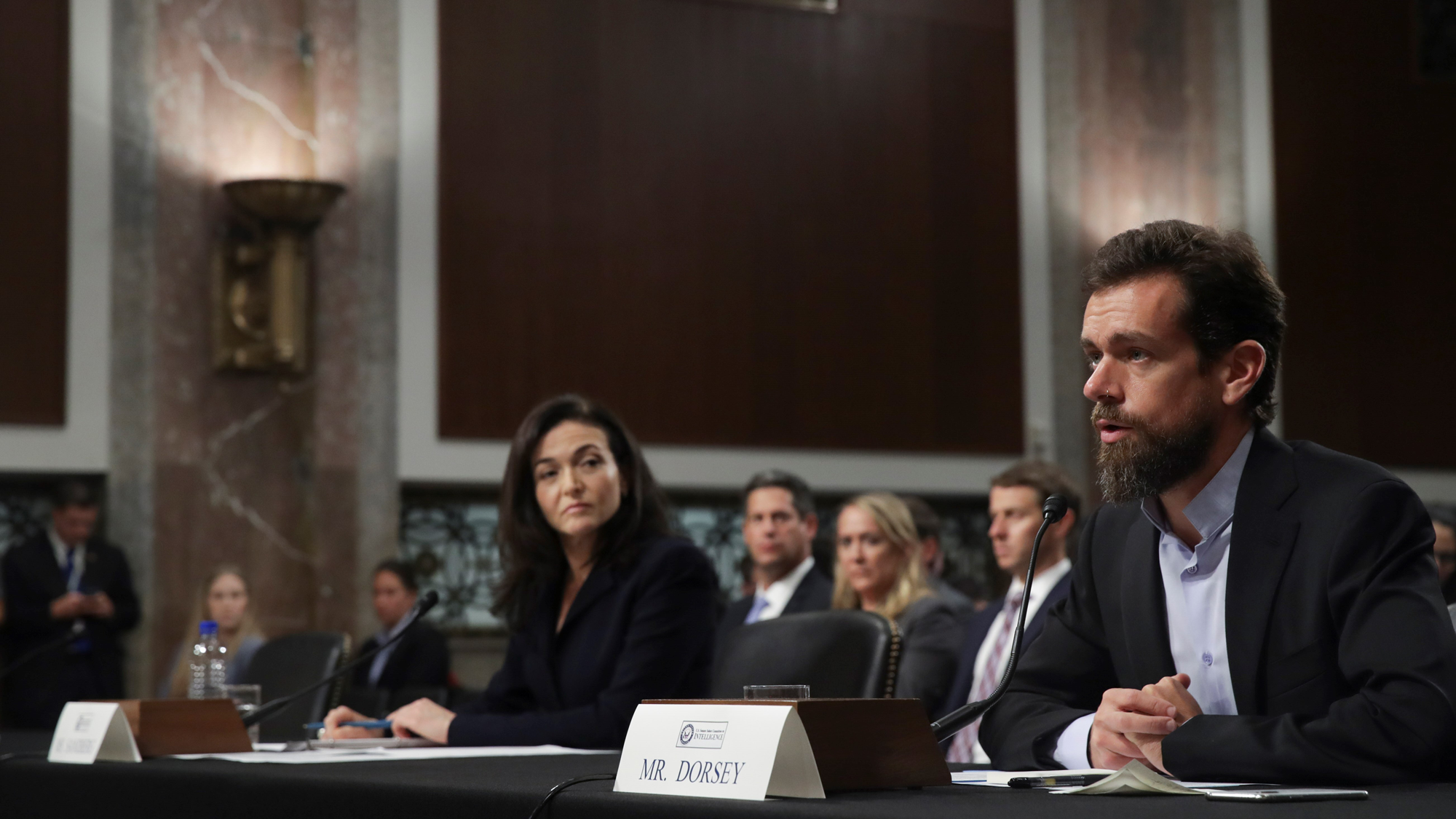 Repeat performance? Facebook&#039;s Sheryl Sandberg and Twitter&#039;s Jack Dorsey testified to Congress in 2018.