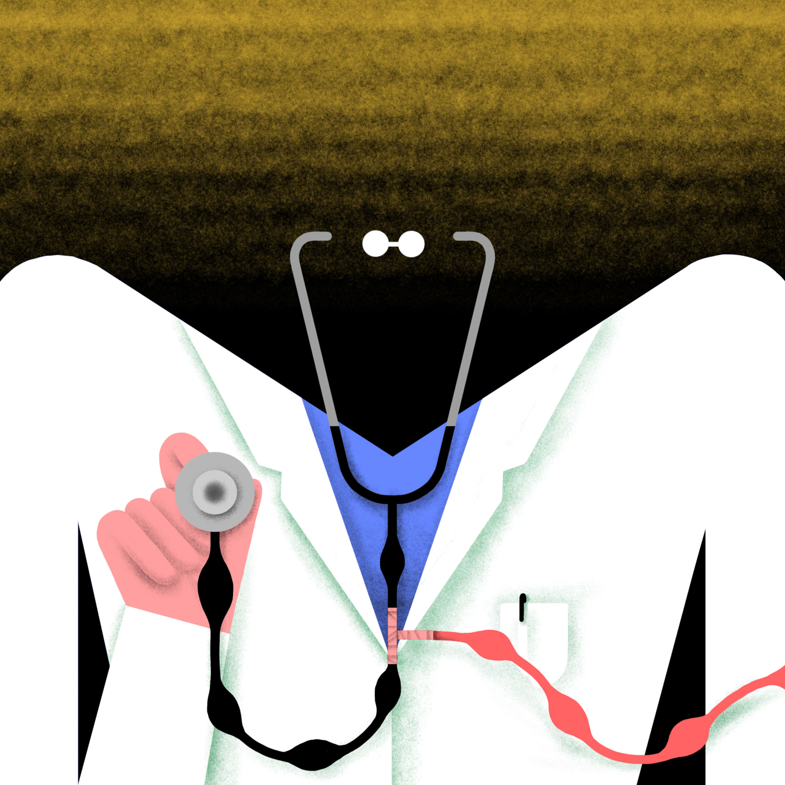 Illustration of a faceless doctor holding a stethoscope