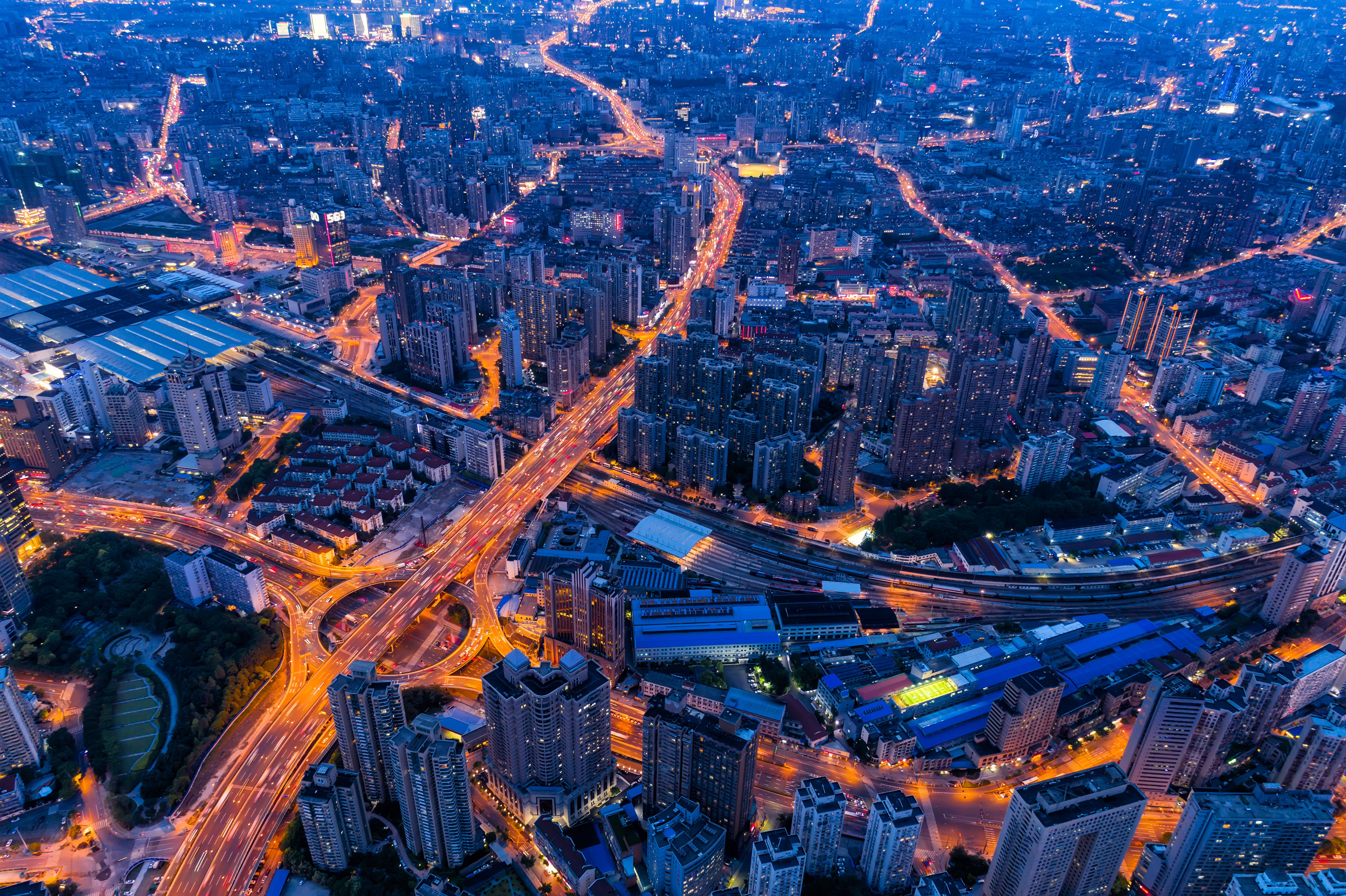 Long exposure night photo of traffic in Shanghai