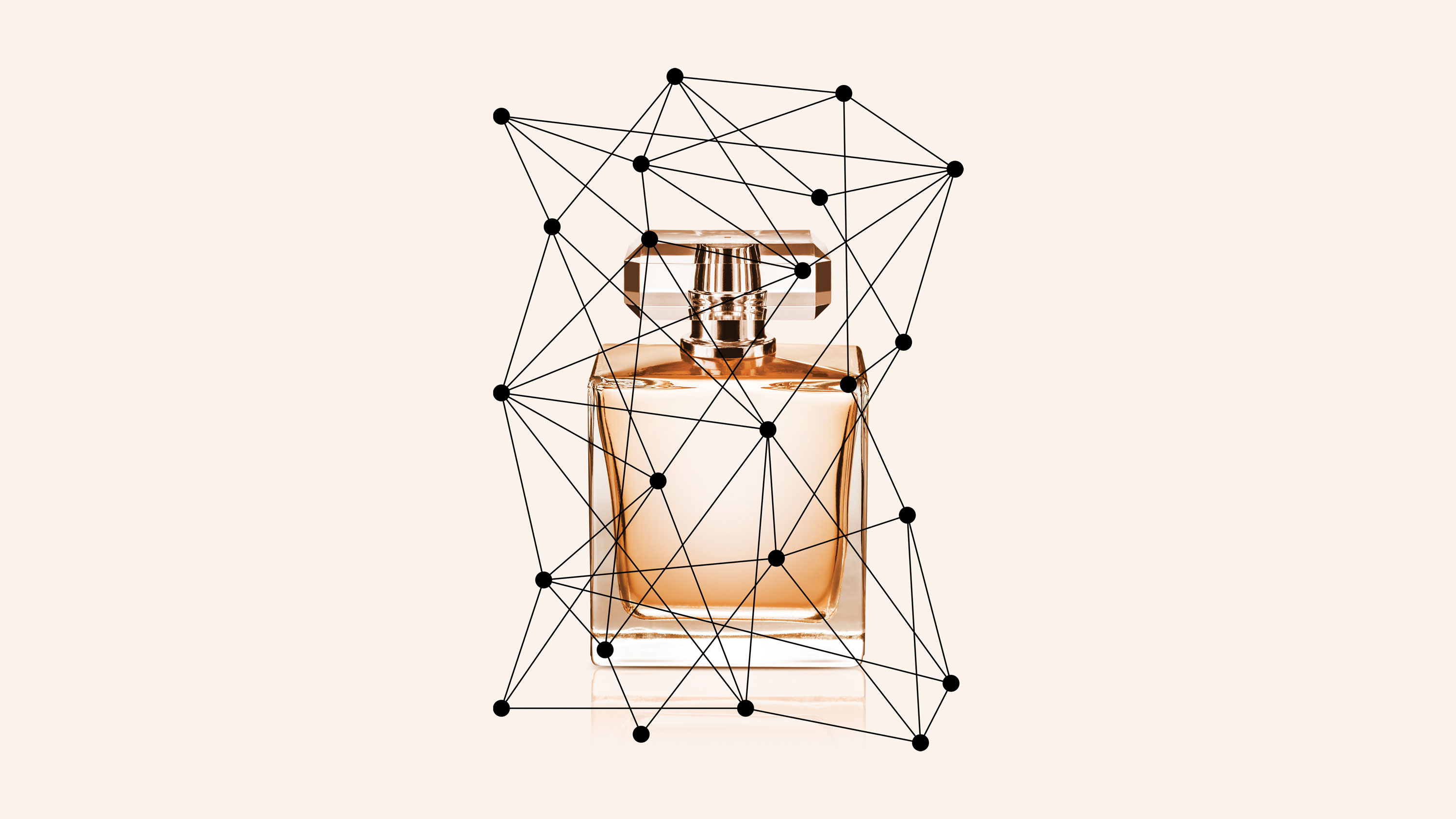 Concept drawing of perfume bottle and AI network