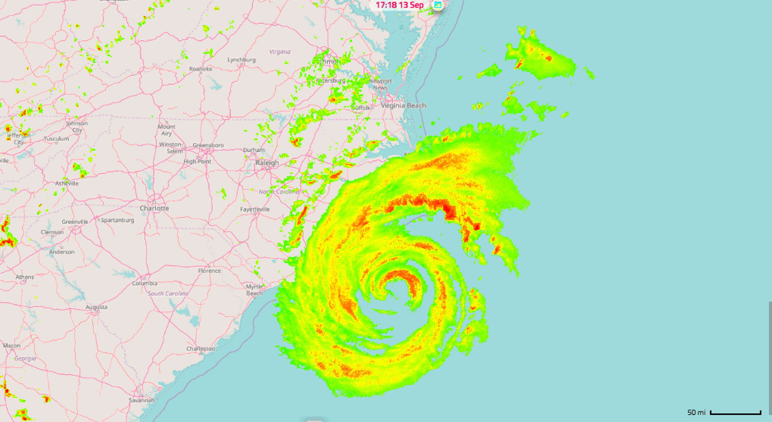 A screen capture of Hurricane Florence seen through HyperCast