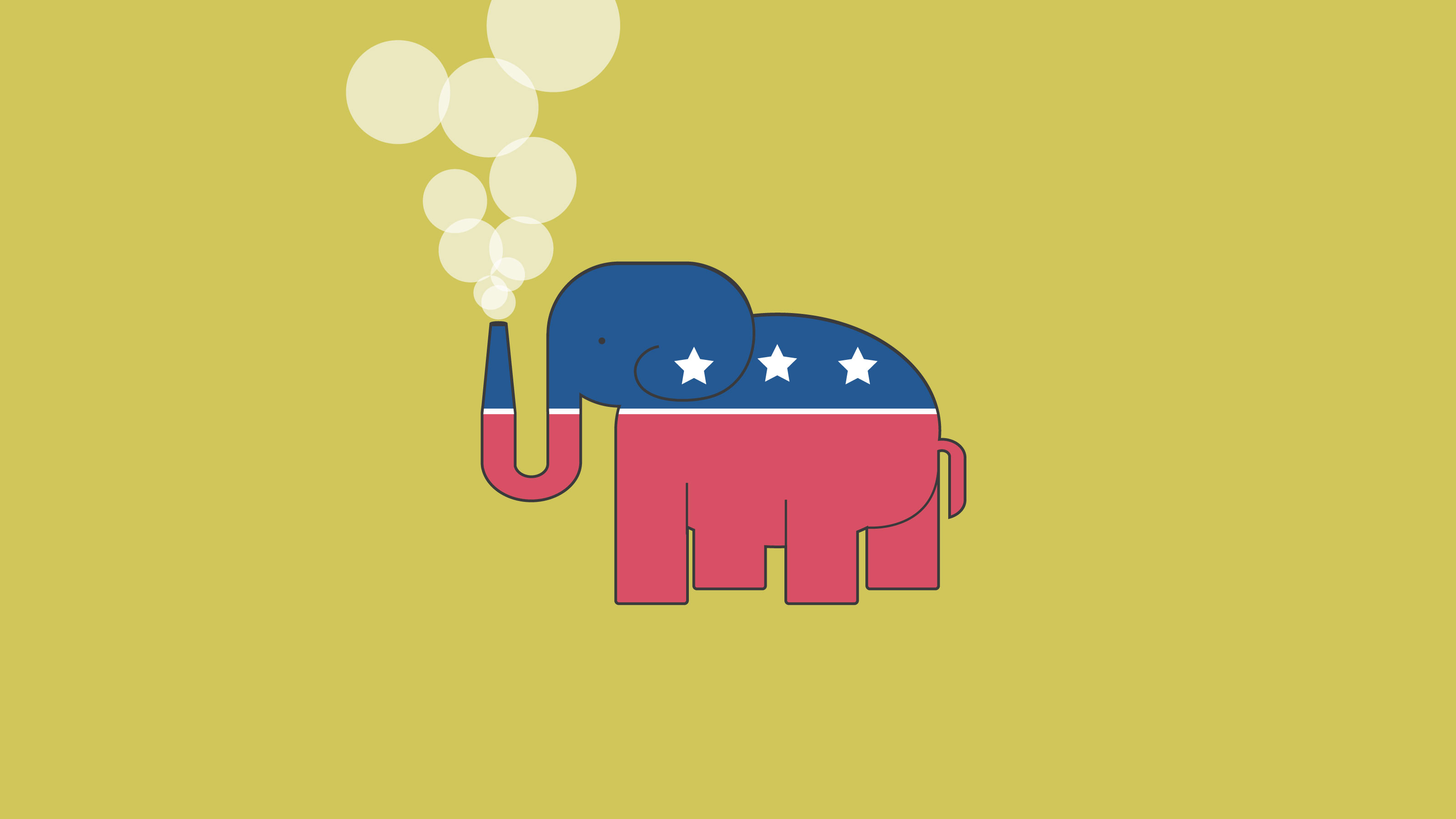 An illustration of the GOP elephant with nuclear chimney for a trunk