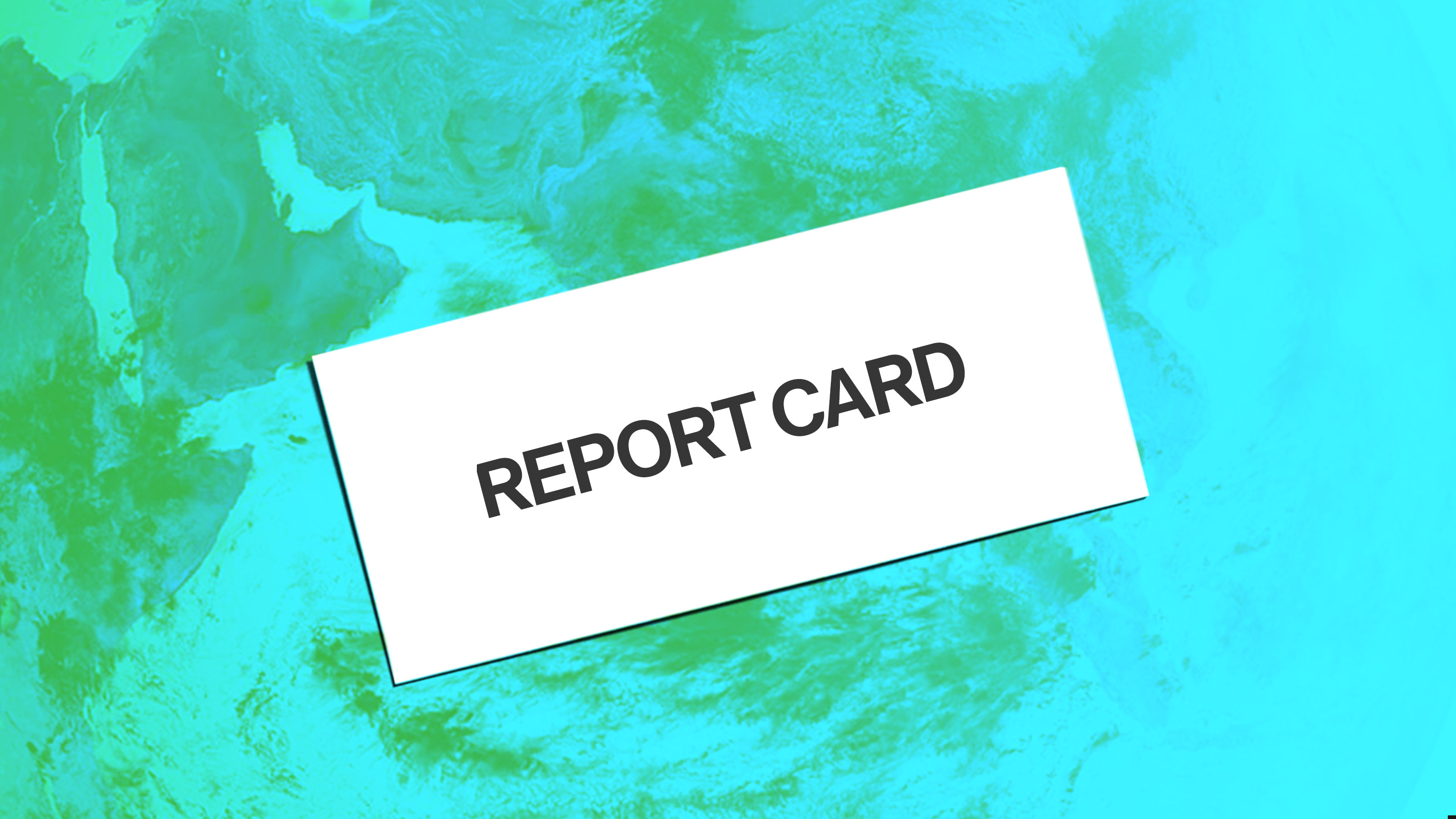 Image of an envelope reading &quot;Report card&quot; on a planet earth blue and green background