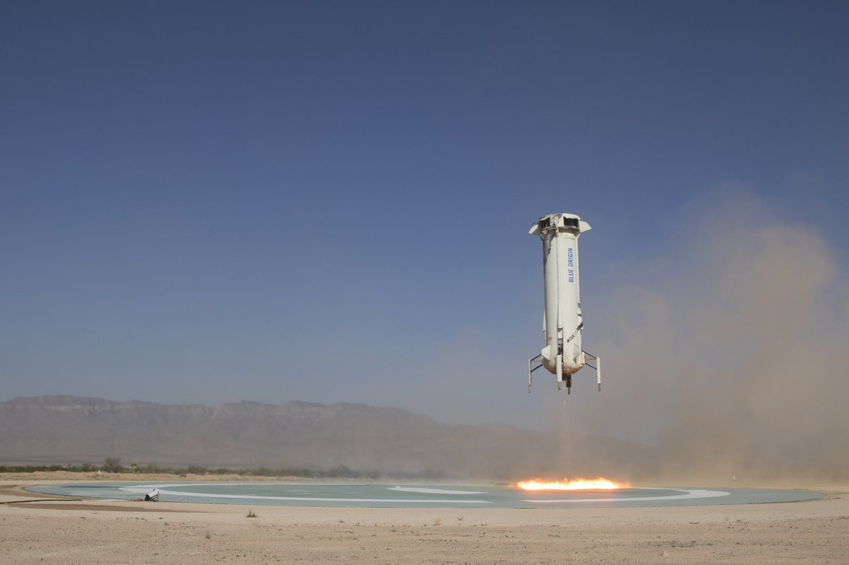 A Blue Origin New Shepard rocket taking off