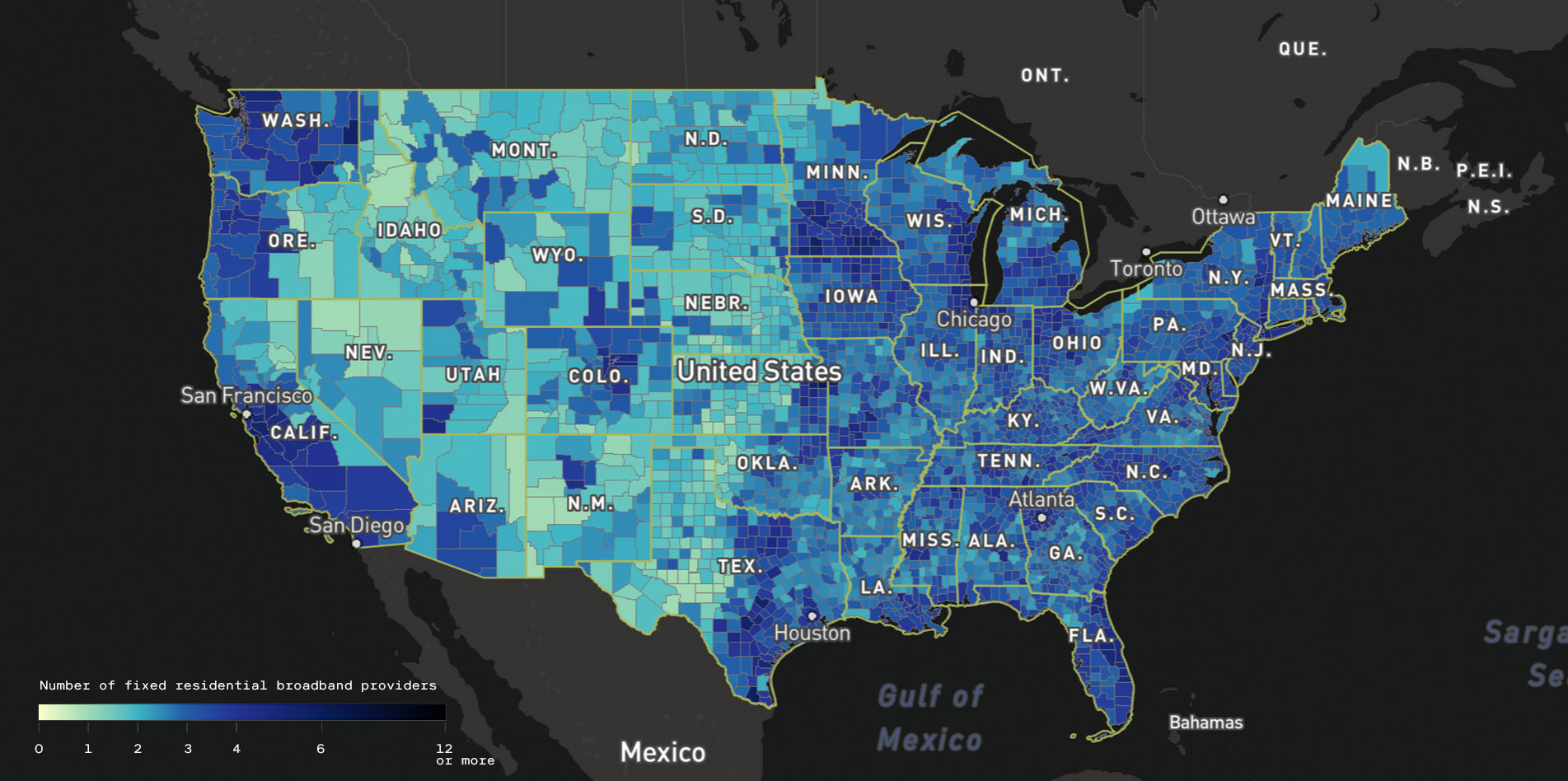 Choropleth map of the continental US