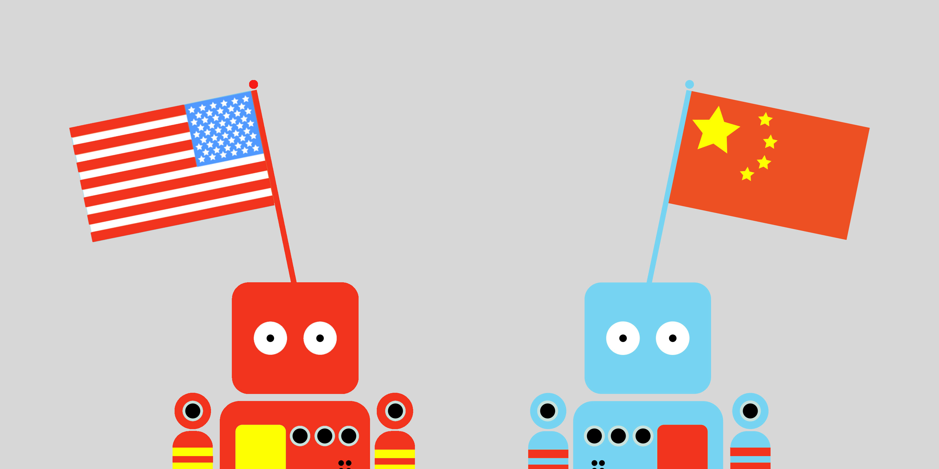 Illustration of a Chinese and an American robot