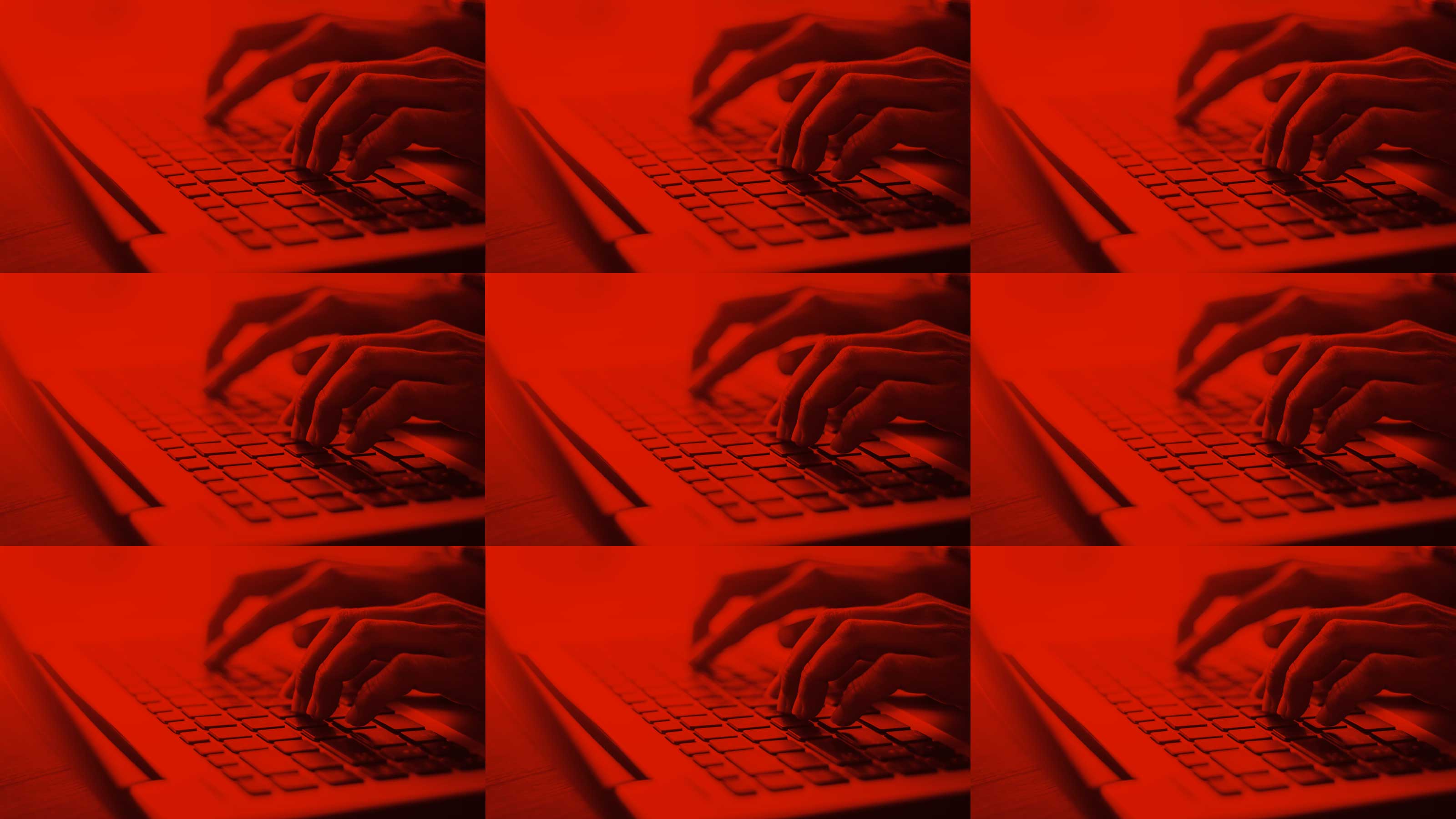 A gridded image showing hands typing on keyboards