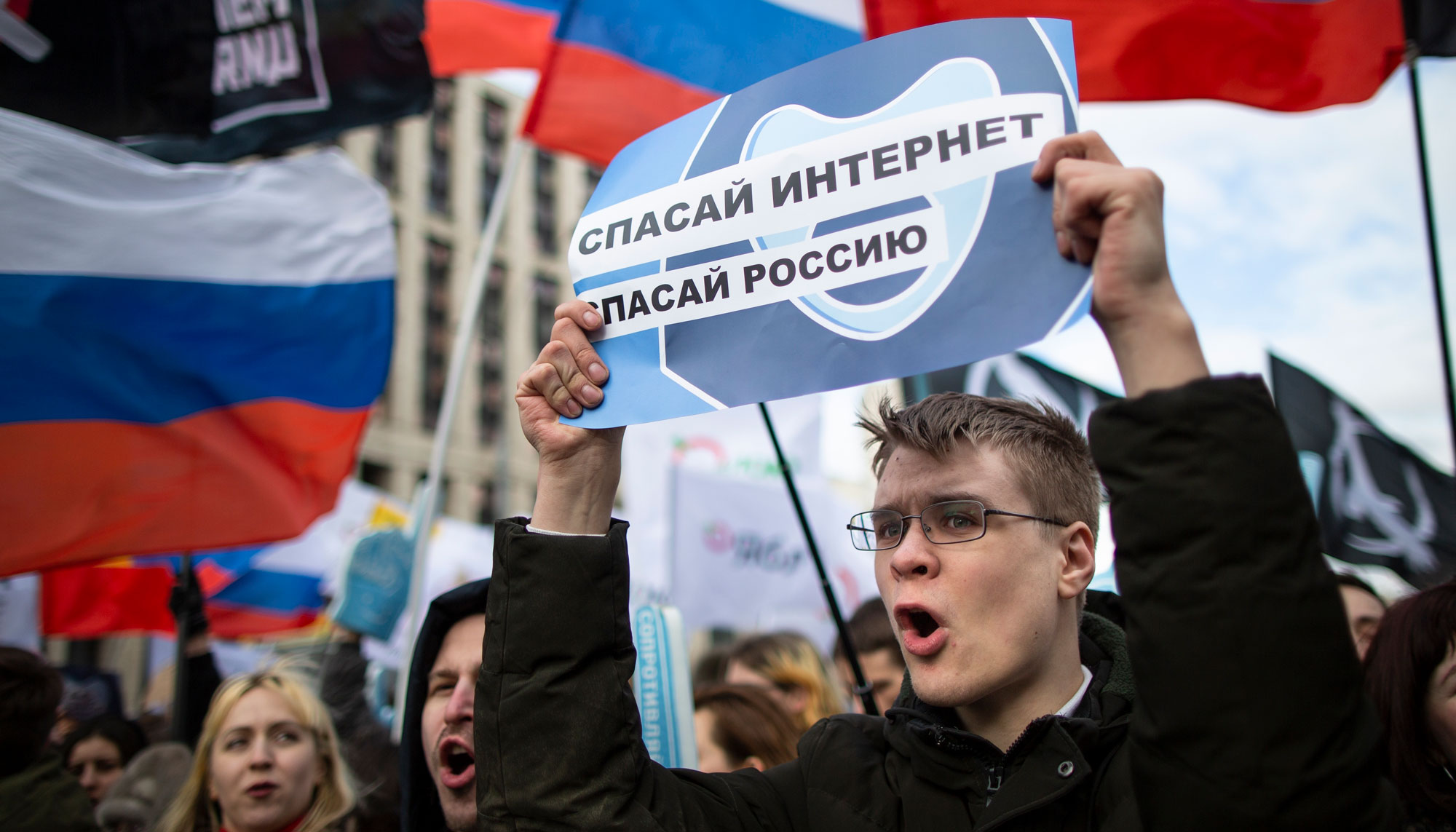 A protest against Russian internet censorship in March 2019
