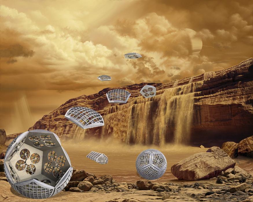 Conceptual art of Shapeshifter exploring Titan.