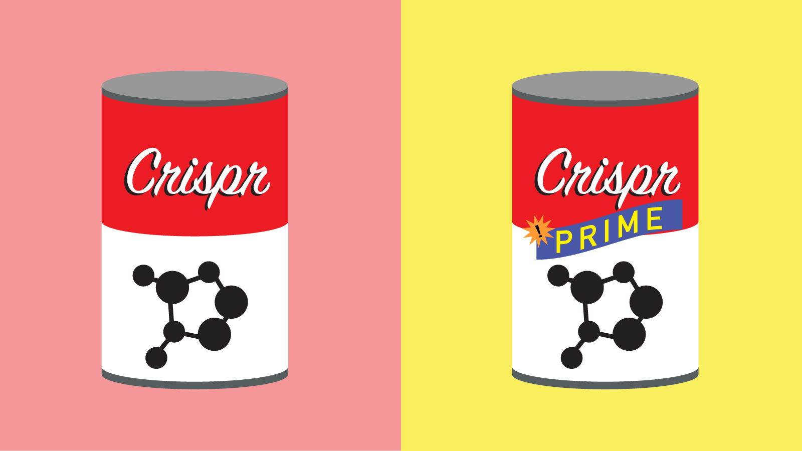 Conceptual illustration of two cans, one regular Crispr, one Prime