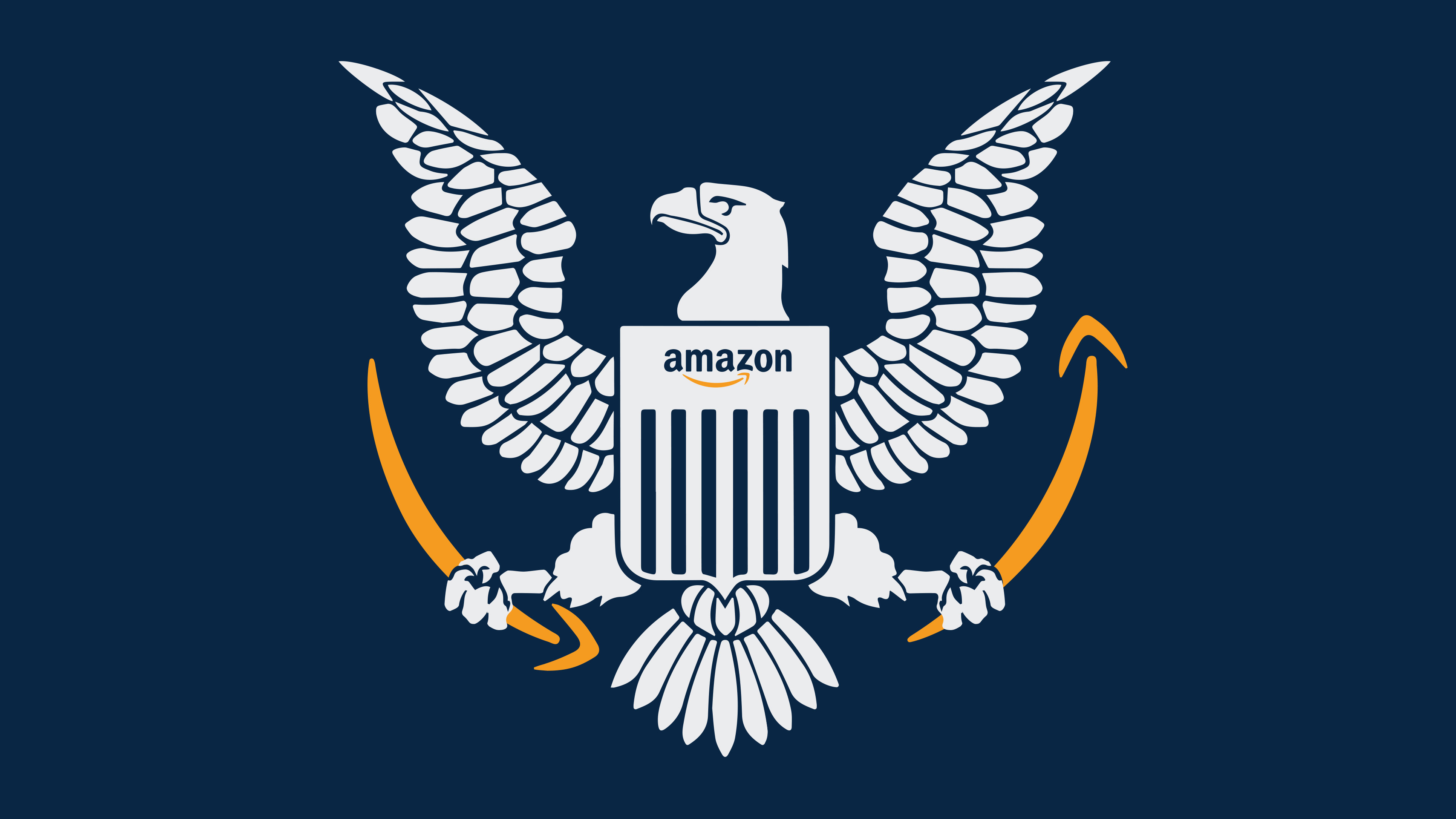 Illustration showing the Department of Defense Eagle with an Amazon logo on its shield and holding Amazon smiles in it&#039;s talons