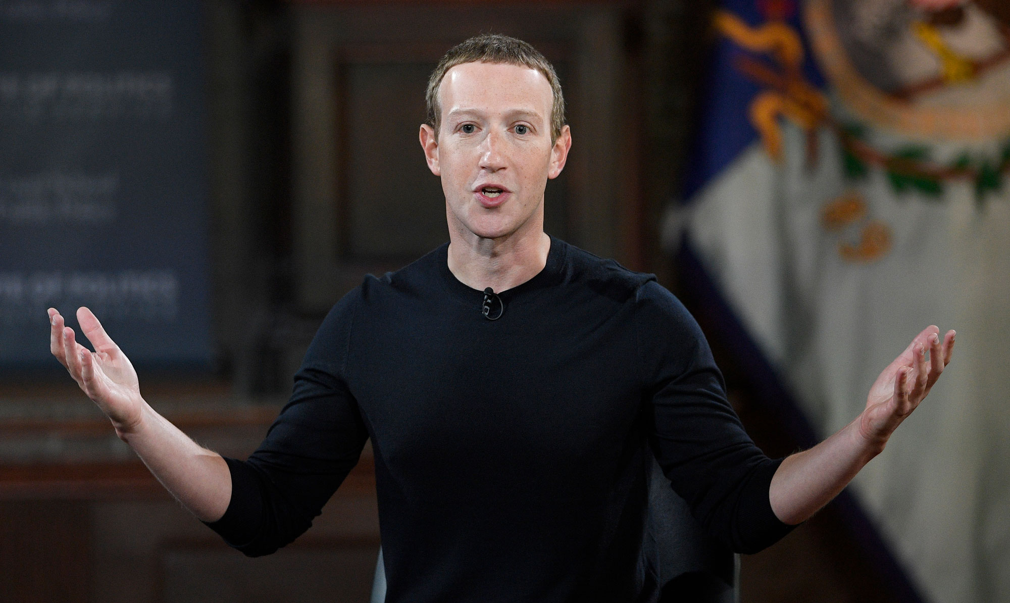Facebook CEO Mark Zuckerberg delivering a speech