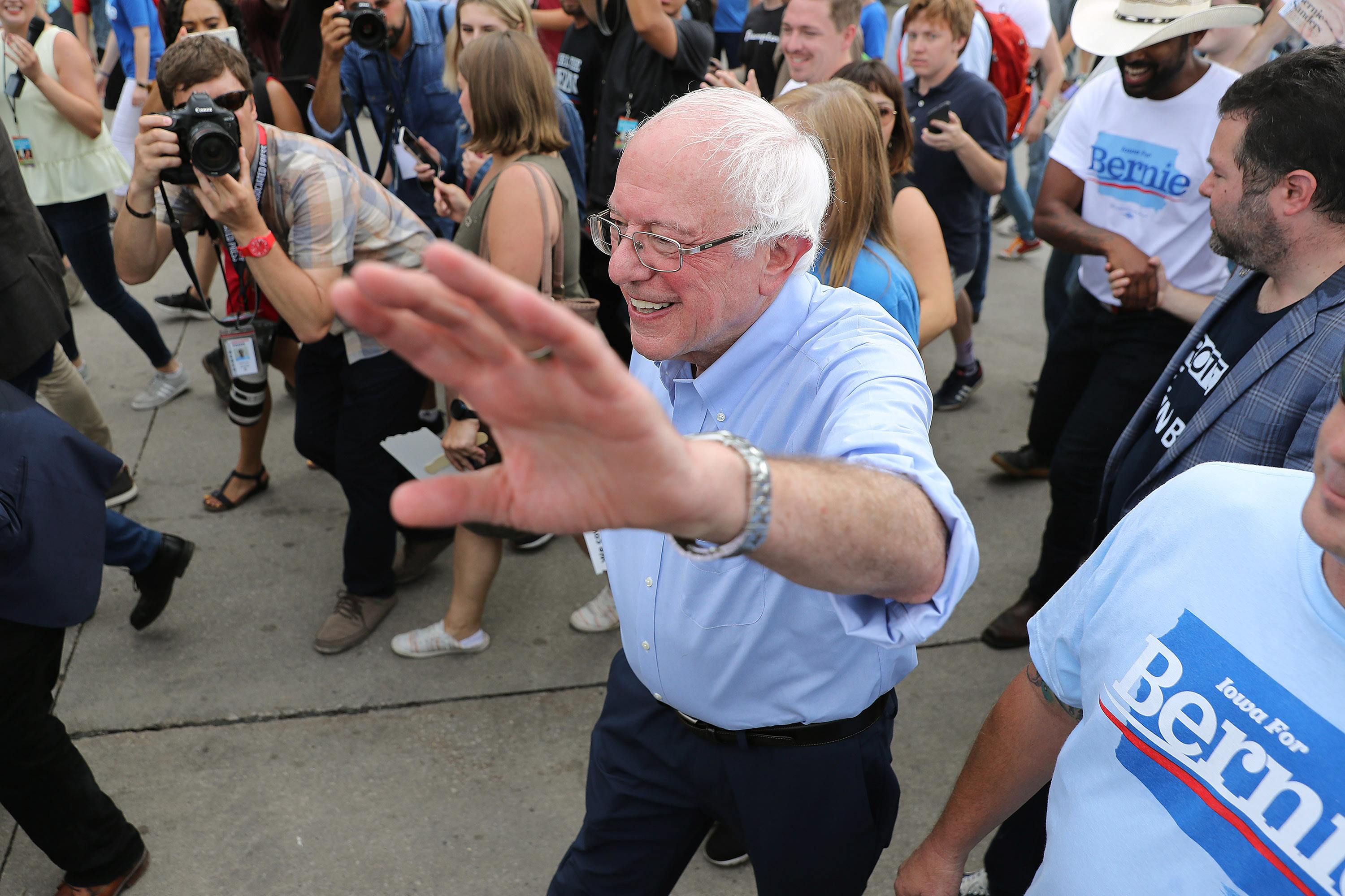 Democratic presidential candidate Sen. Bernie Sanders waves to supporters in Iowa last summer.