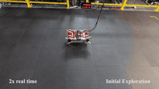 A robot learning to walk completely autonomously.