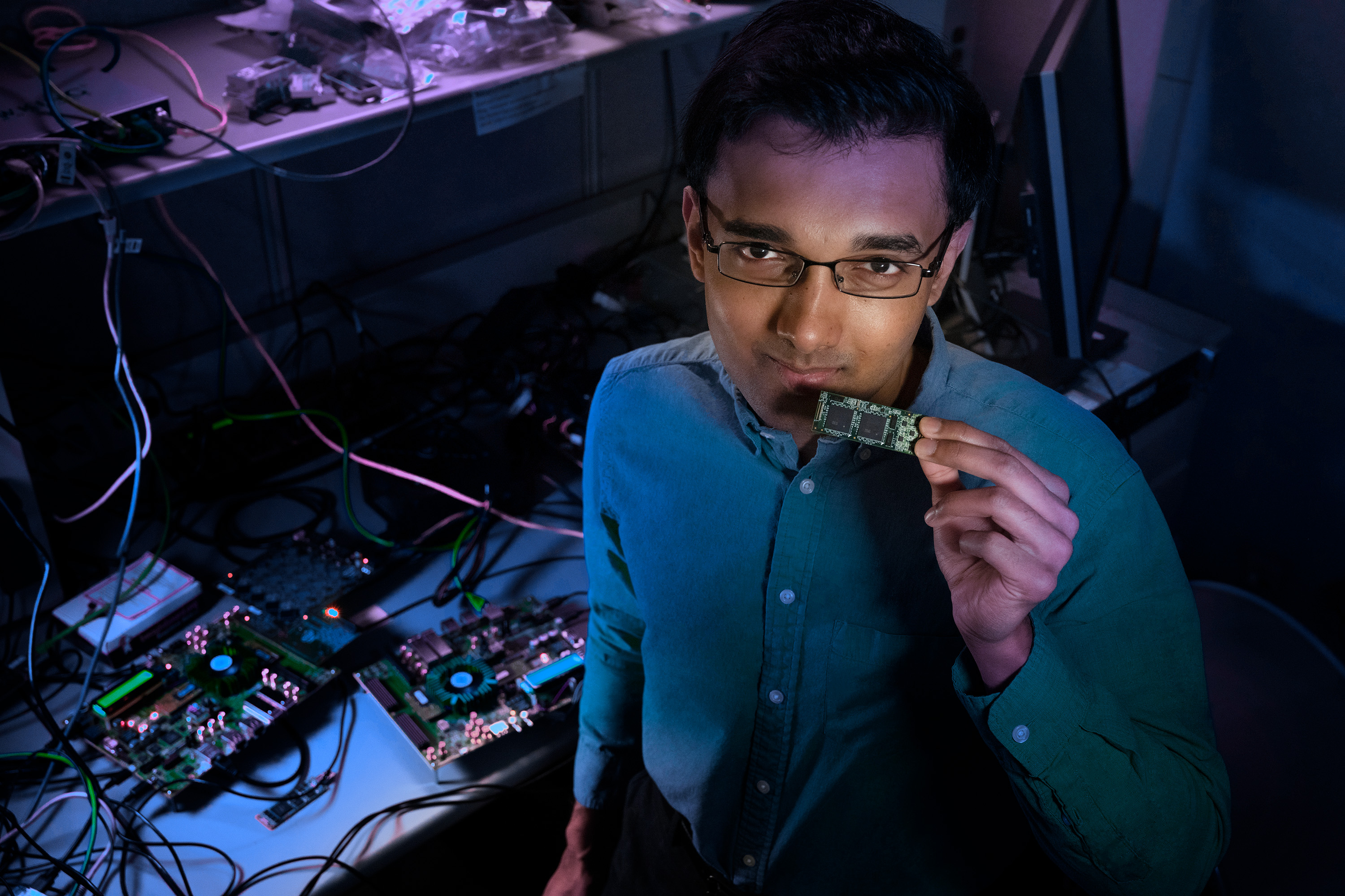 Nabil Imam with Intel&#039;s Loihi chip.