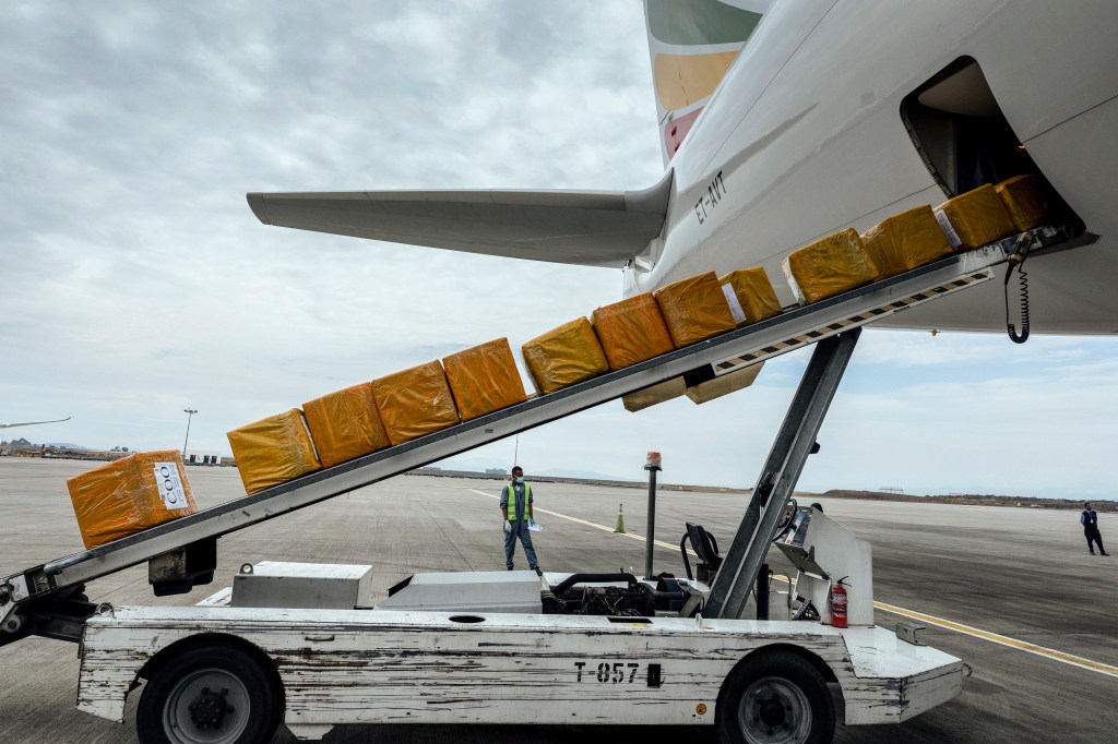 Plane loading supplies coronavirus