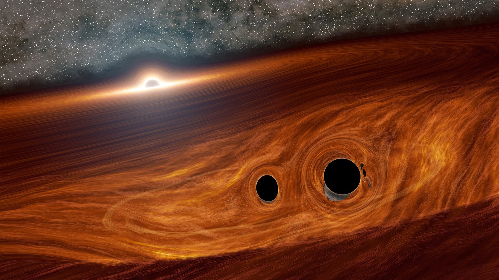 black hole merger with supermassive black hole