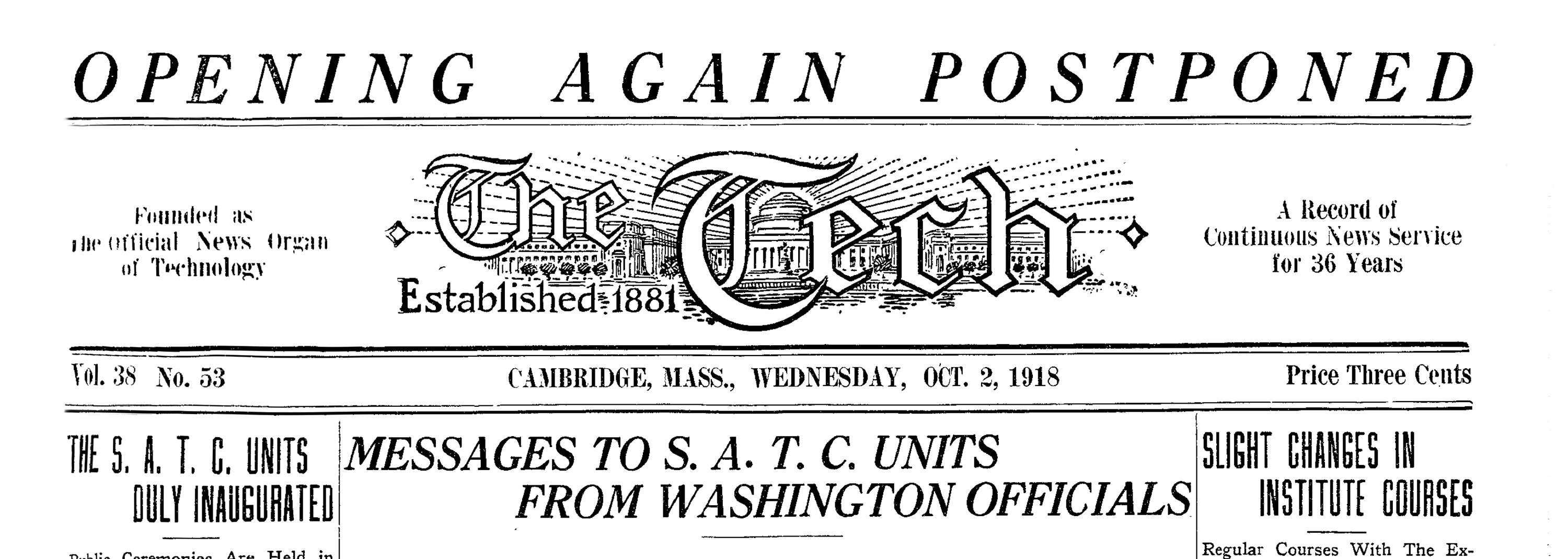 front page from 1918 of the Tech