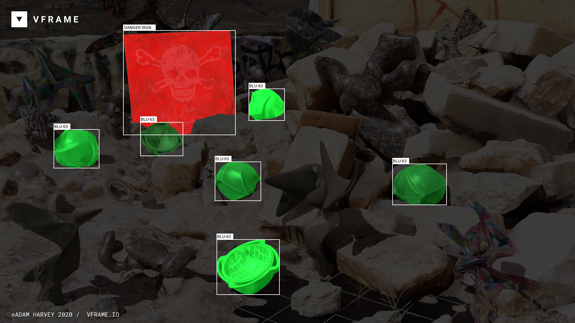 A machine-learning system detects BLU-63 cluster munitions in a still image.