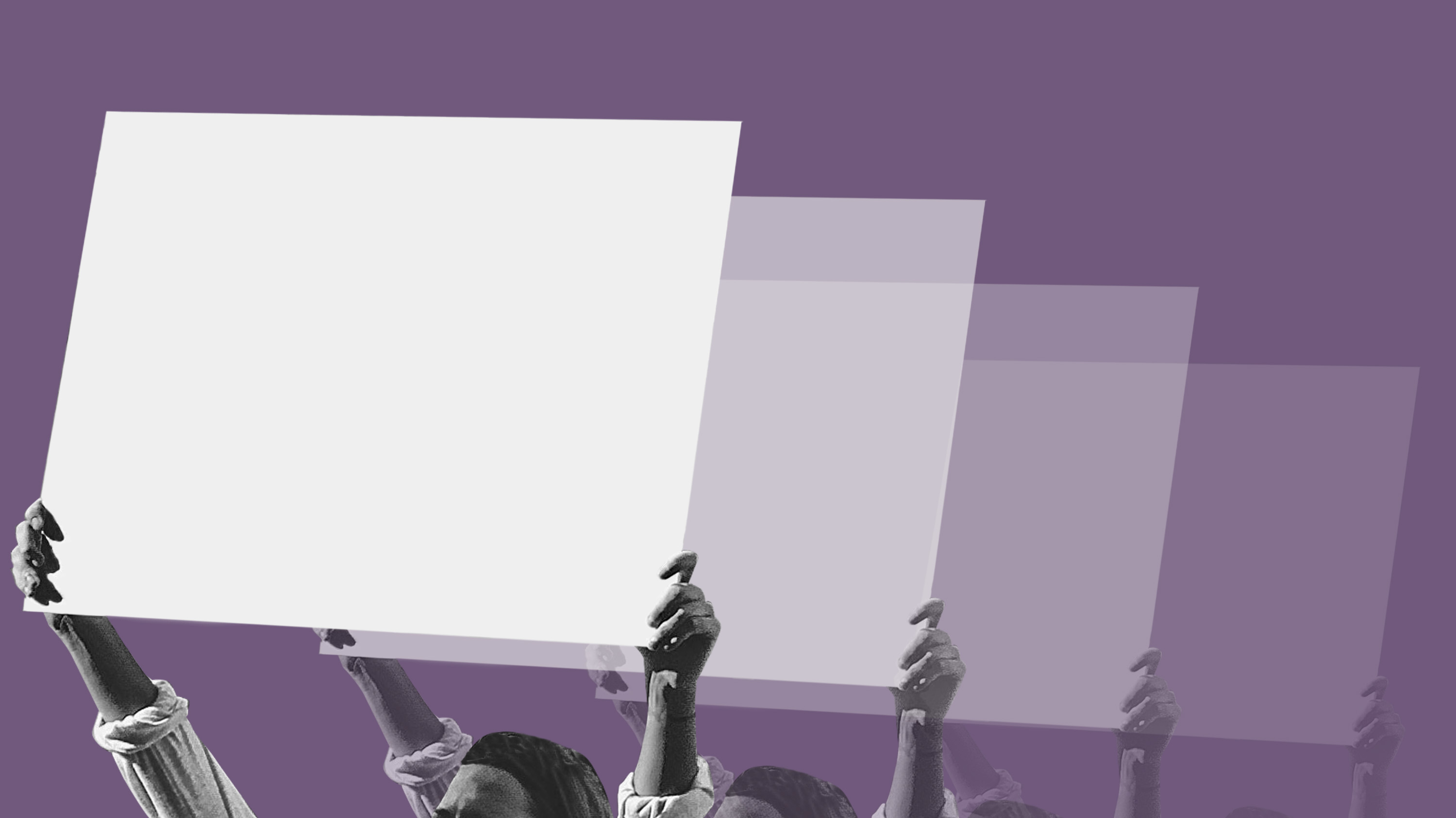 carrd carrds illustration of protestors holding placards on purple background