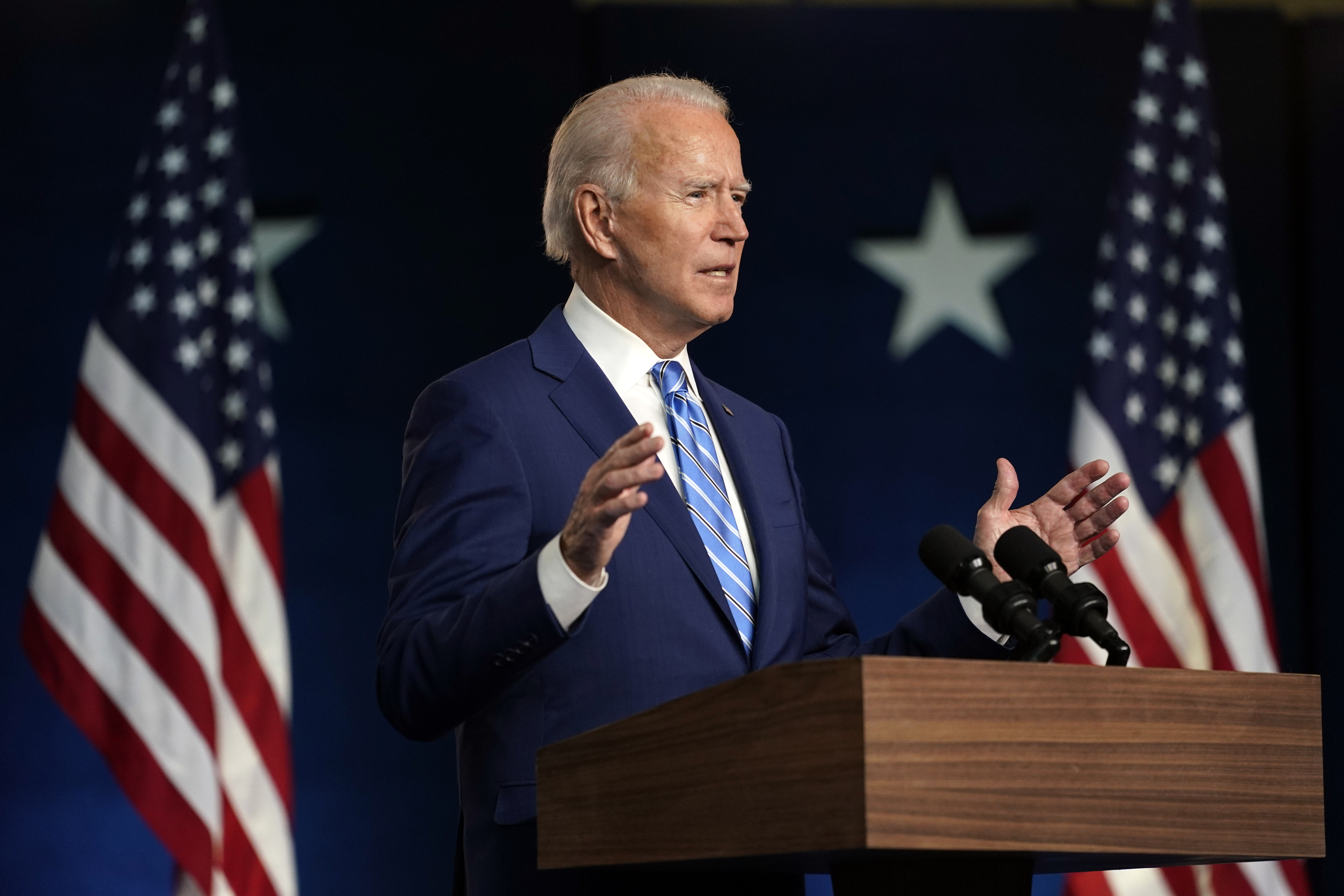 Democratic presidential candidate Joe Biden speaks Wednesday in Wilmington, Del.