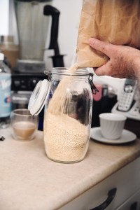 pouring quinoa