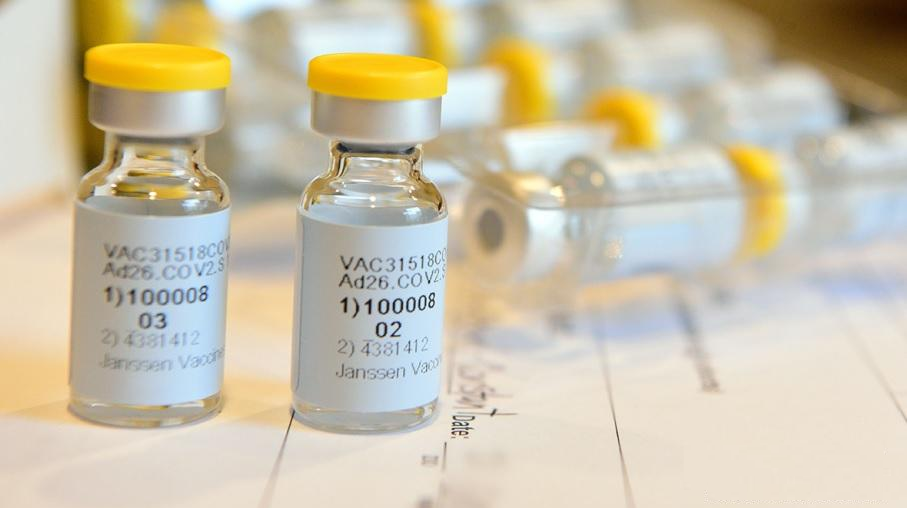 Vials of Johnson &amp; Johnson&#039;s covid-19 vaccine prepared for a clinical trial.