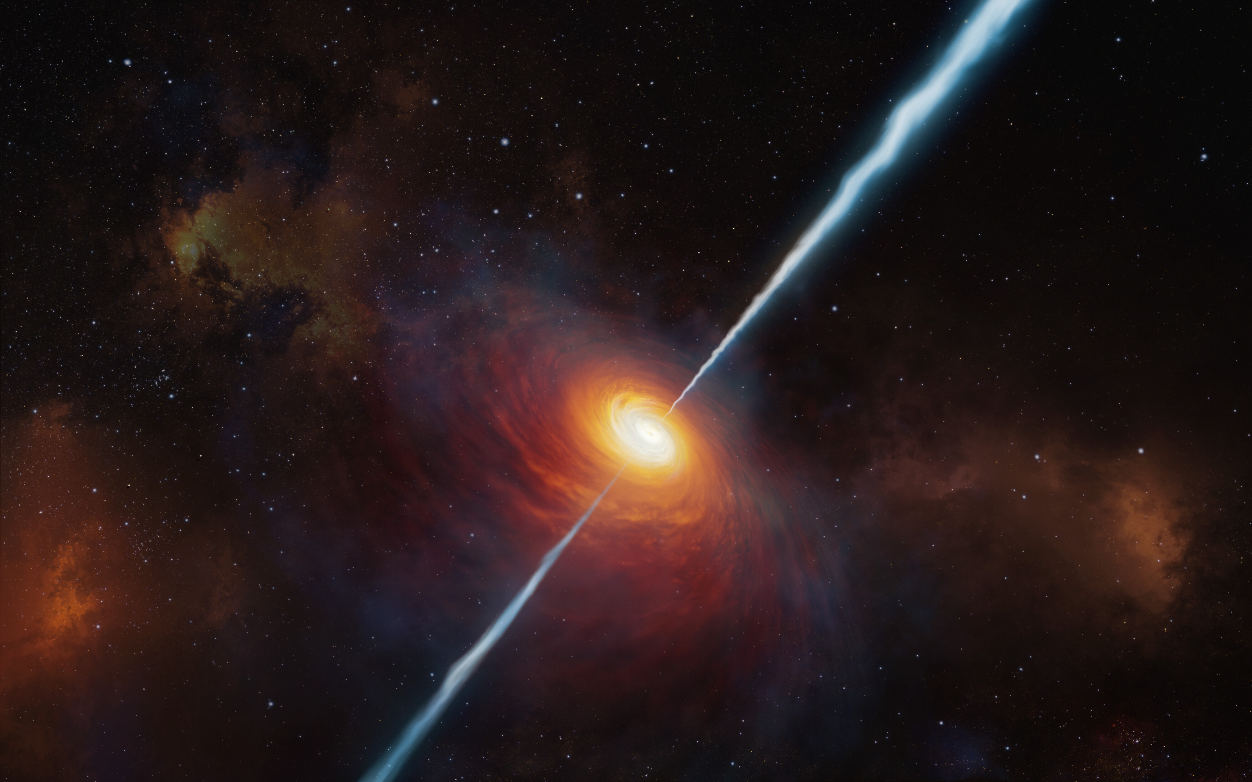 Artist’s impression of a radio jet emanating from a supermassive black hole. 