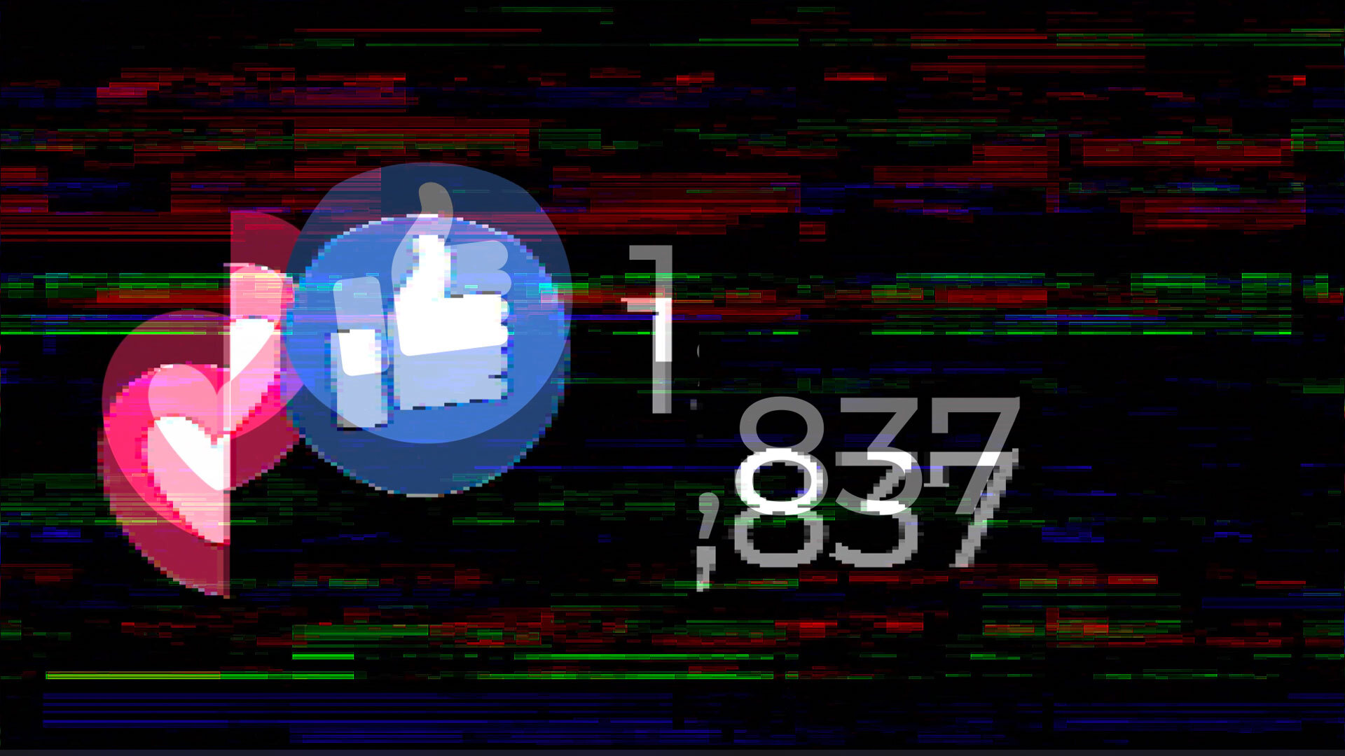 Conceptual illustration showing facebook likes with a glitch effect