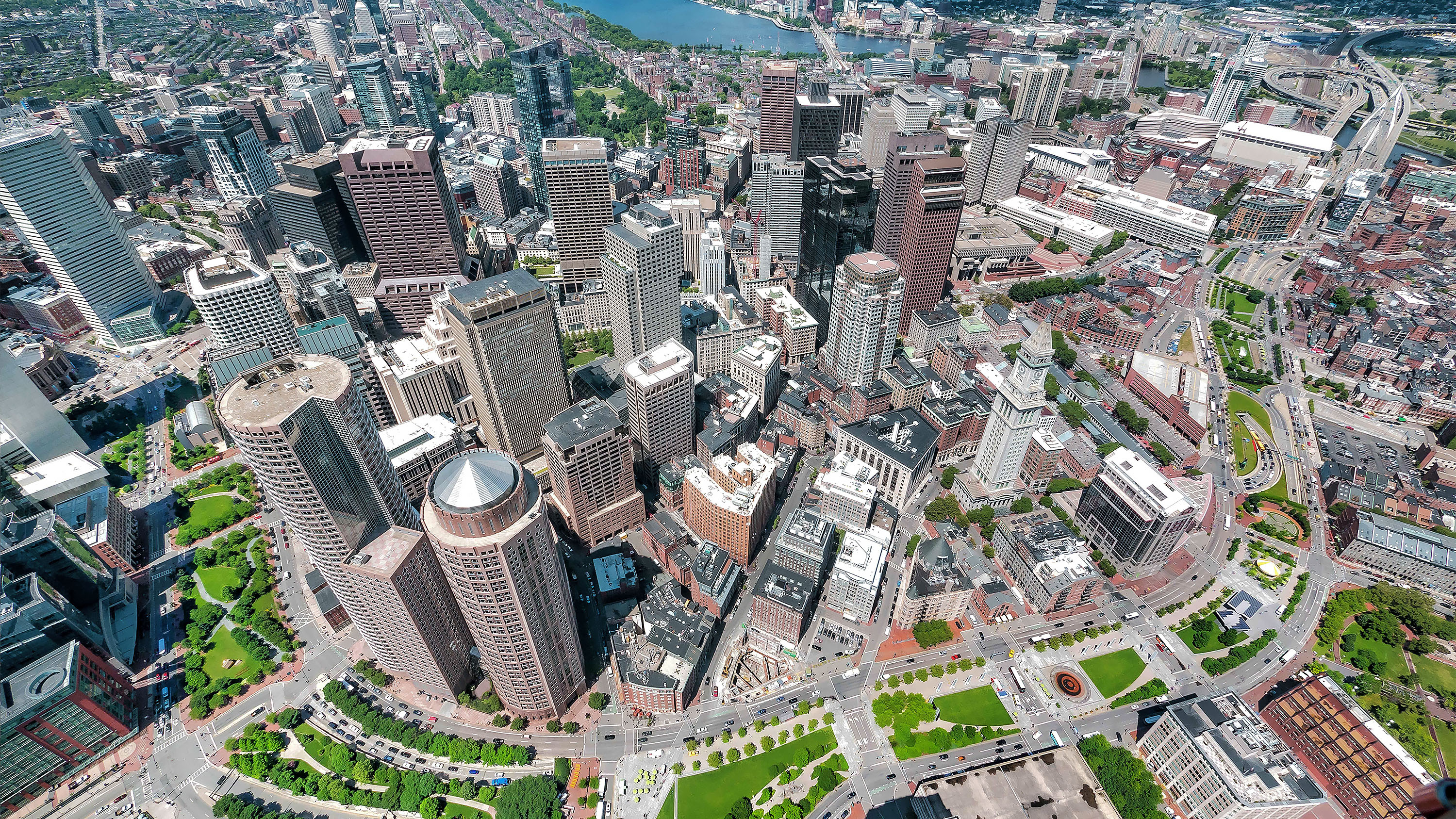 aerial view of the Rose F Kennedy Greenway in Boston