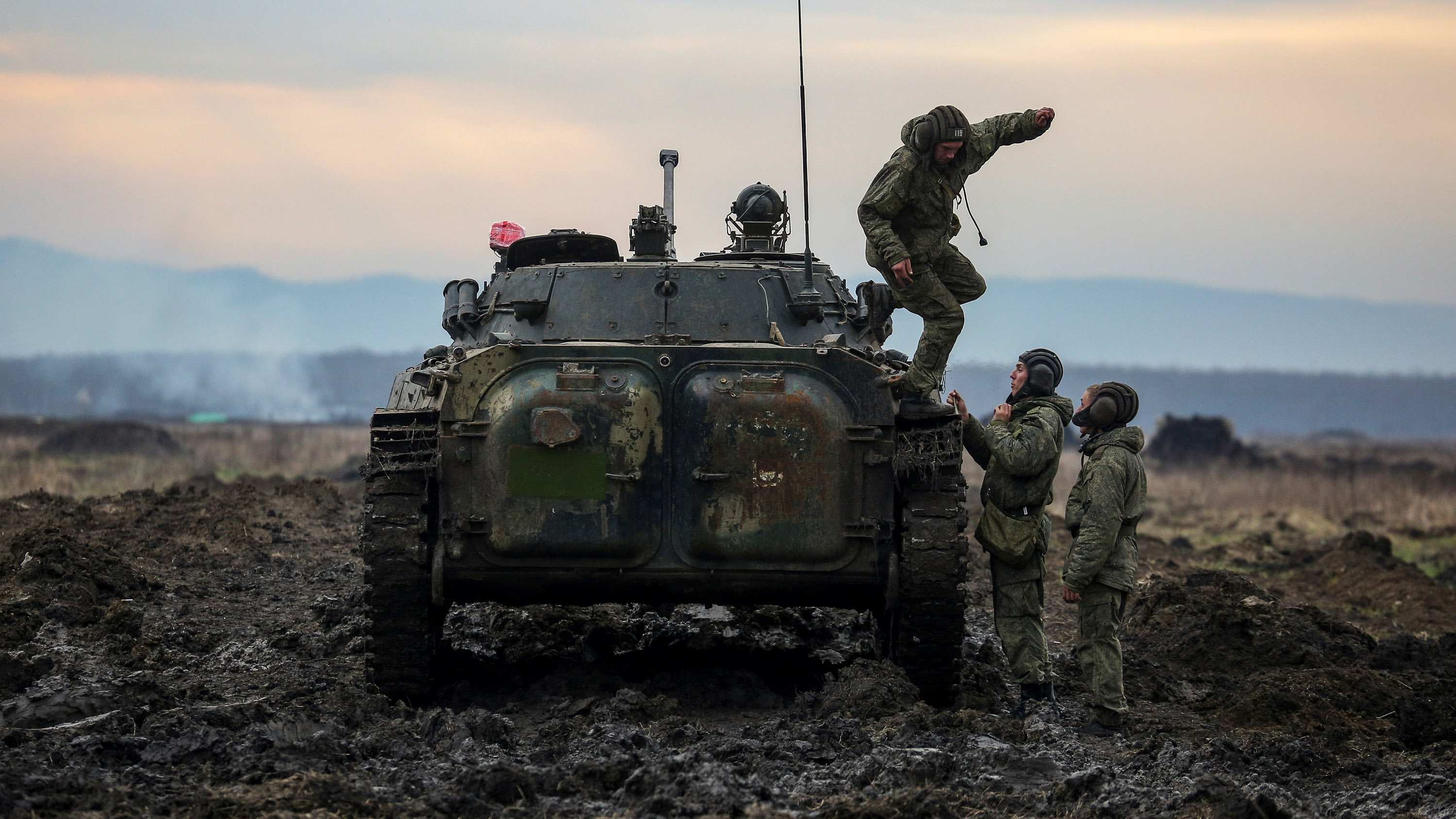 Russian servicemen take part in a military drills