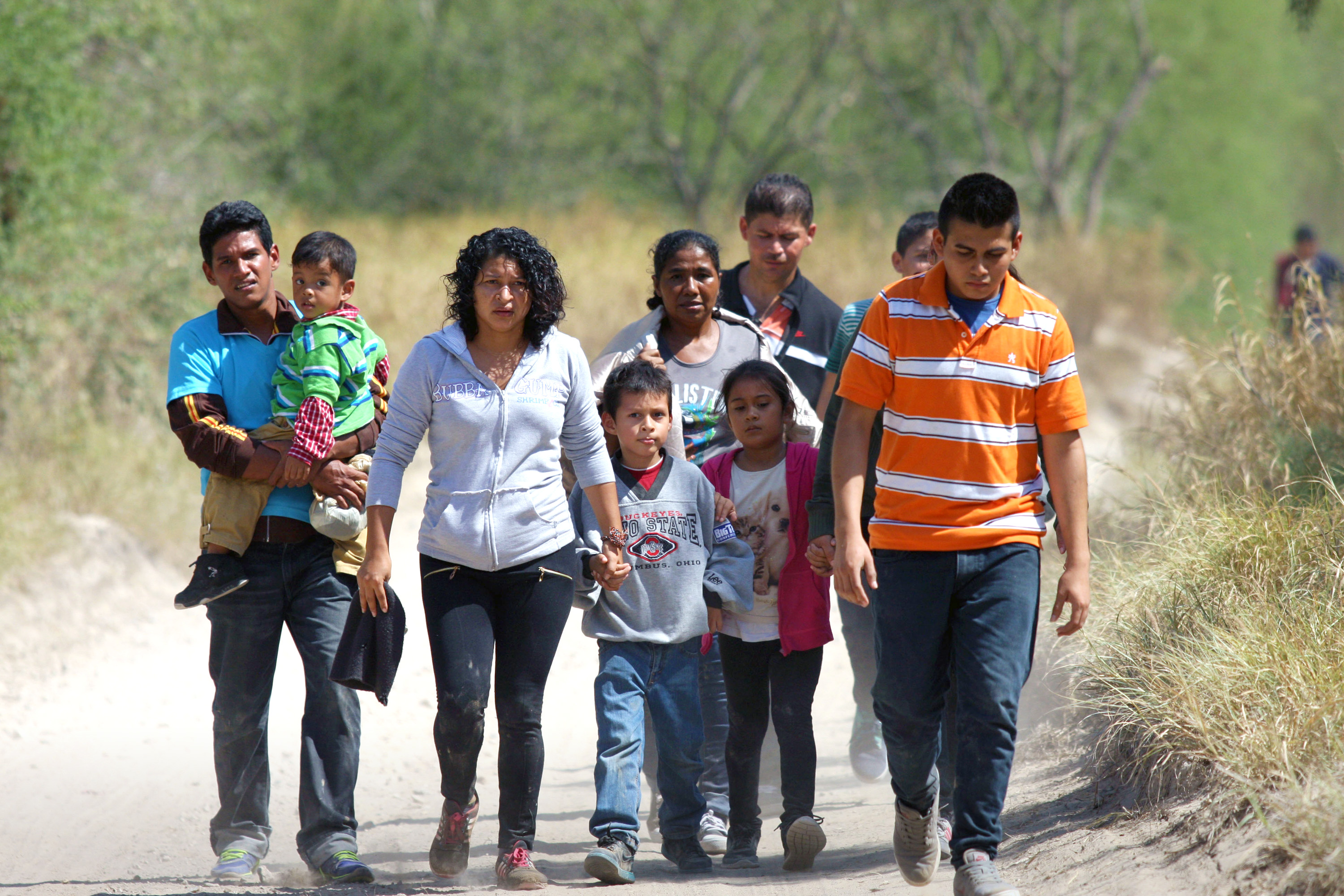 group of migrants walking