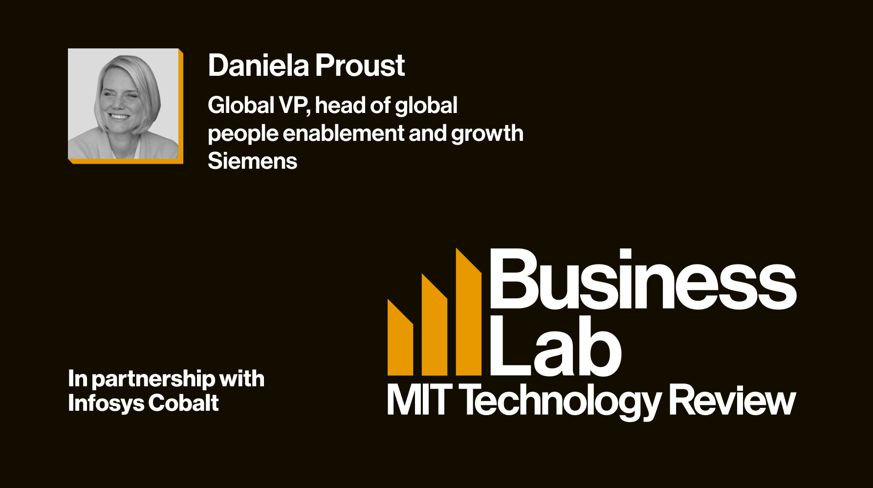 Daniela Proust headshot on business lab card