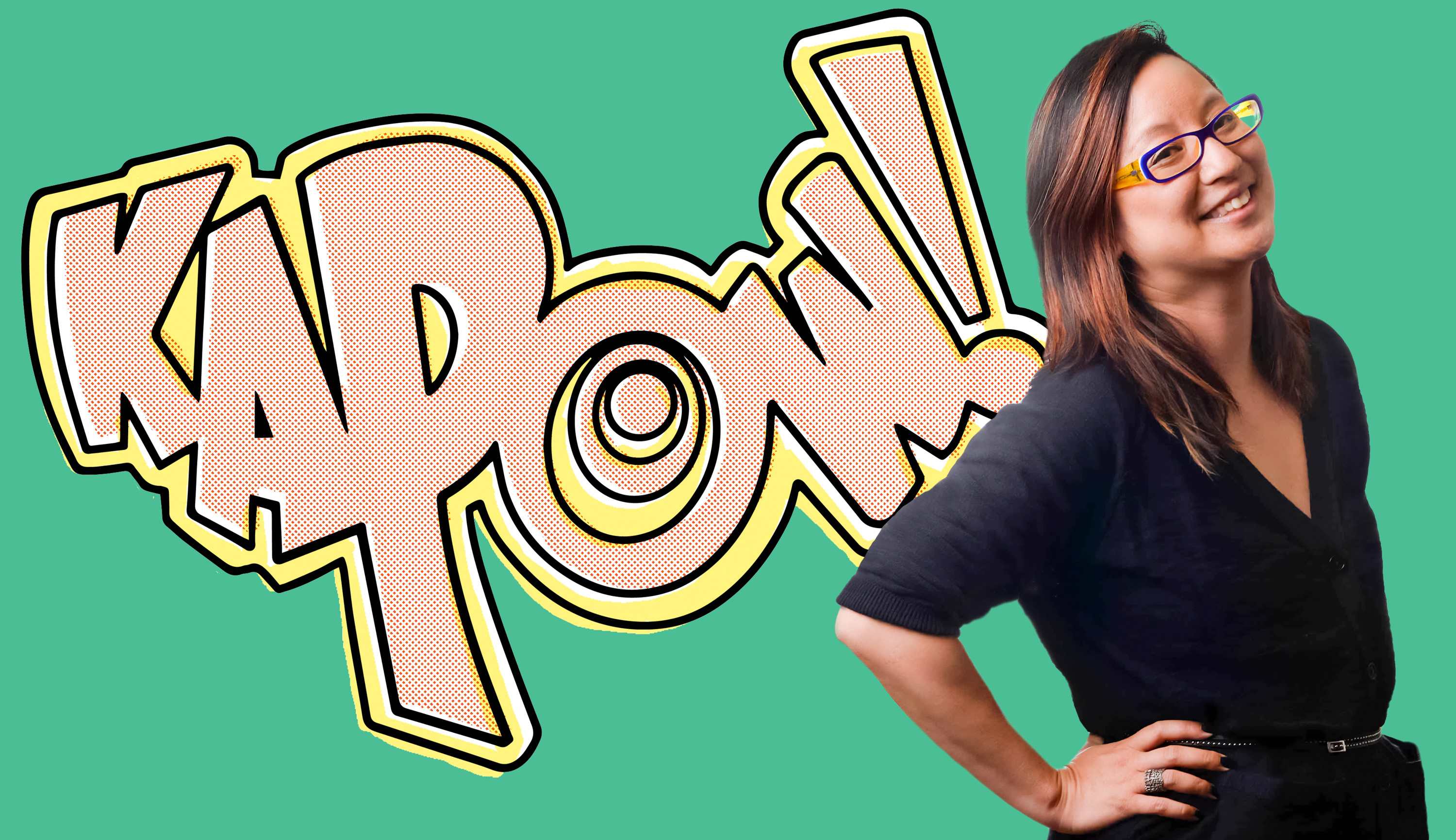 Amy Chu and word Kapow! in a comic style