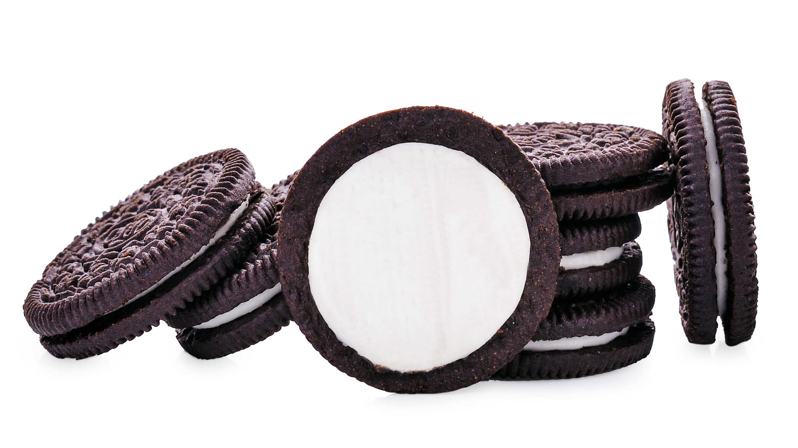 Chocolate cookies with cream filling isolated on white