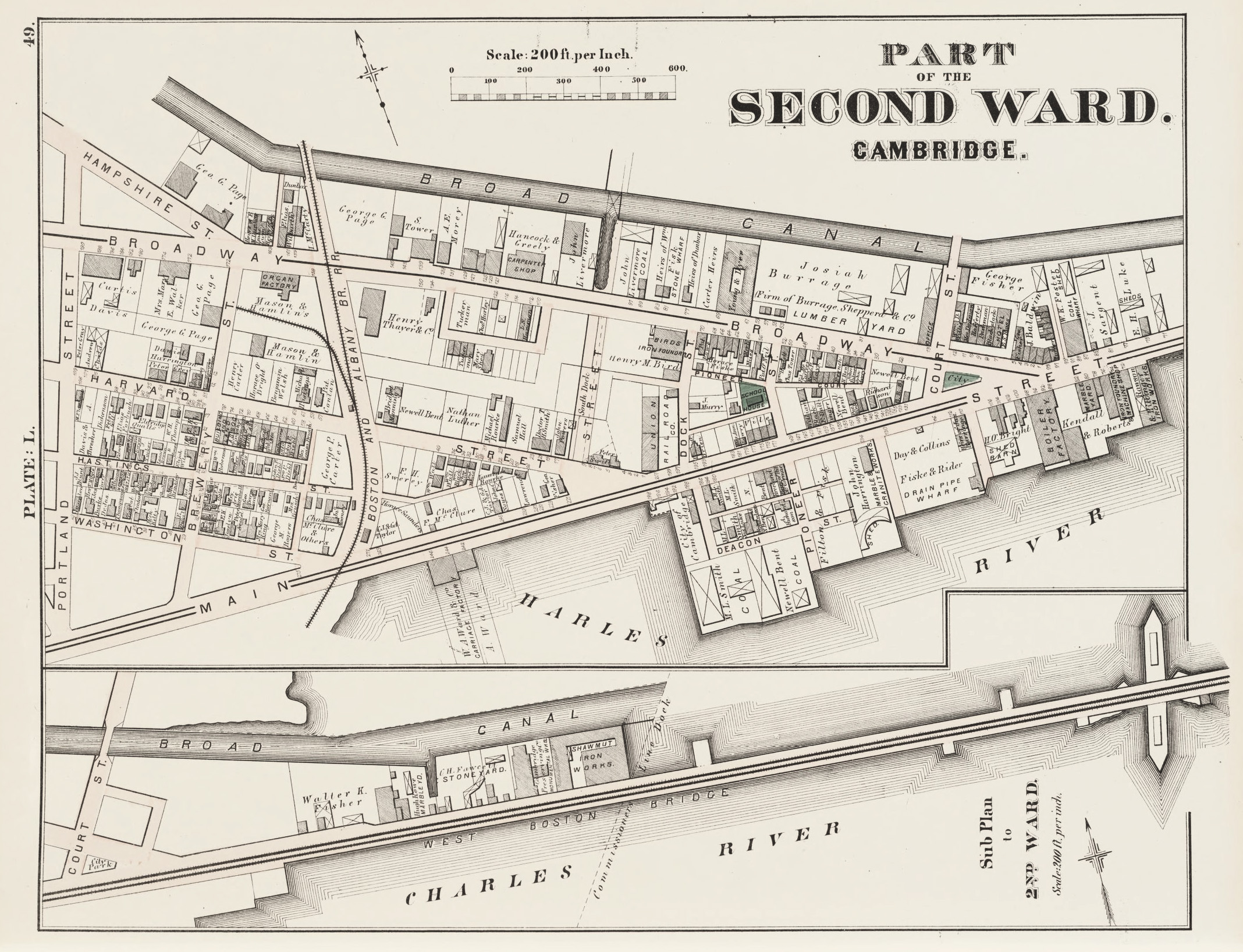 map of a section of the Second Ward in Cambridge