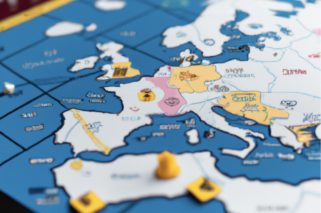 DALL.E 2 using the prompt “AI conquering Europe in a boardgame.”