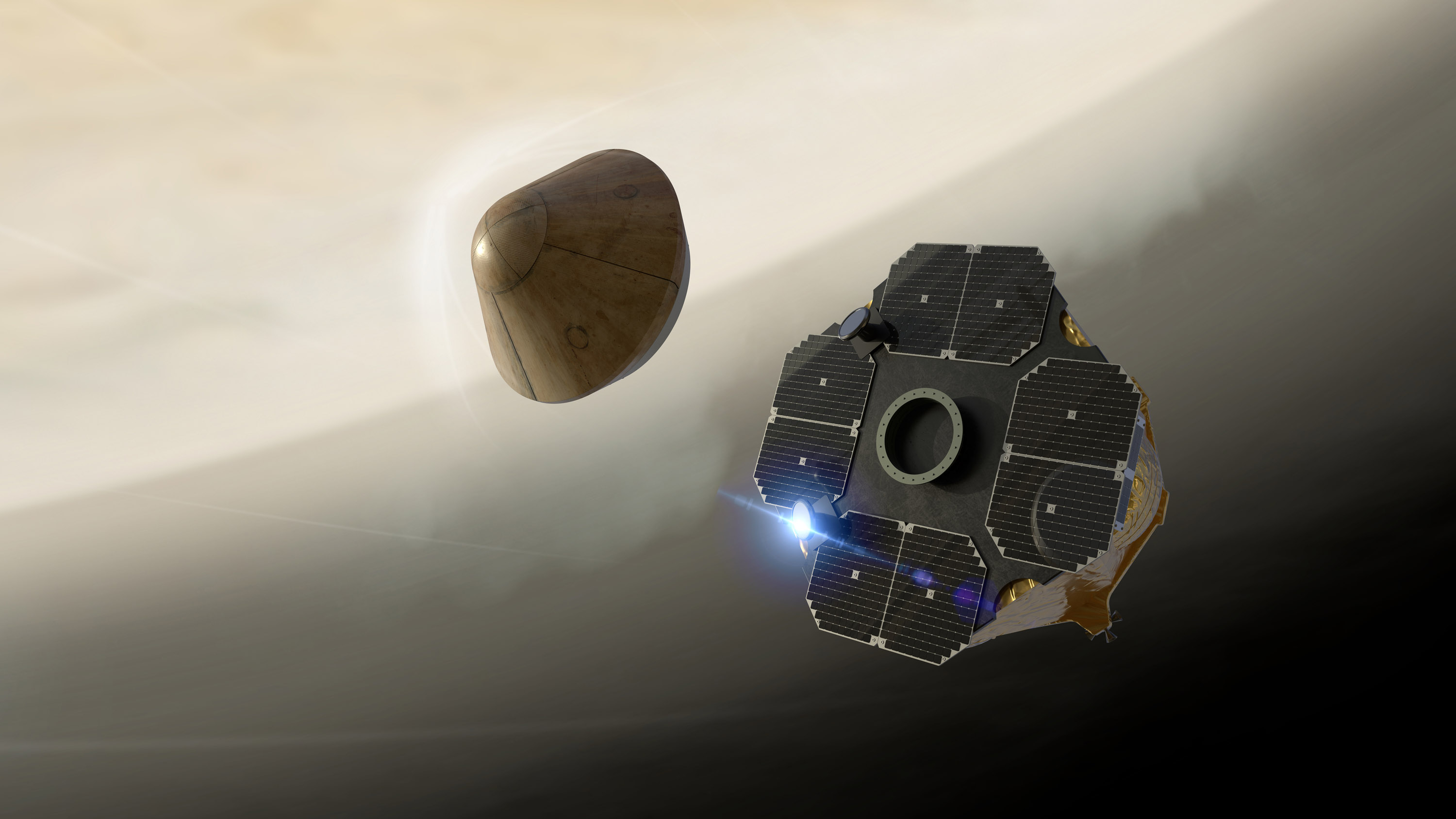artist&#039;s concept of the probe after being deployed by the spacecraft toward Venus