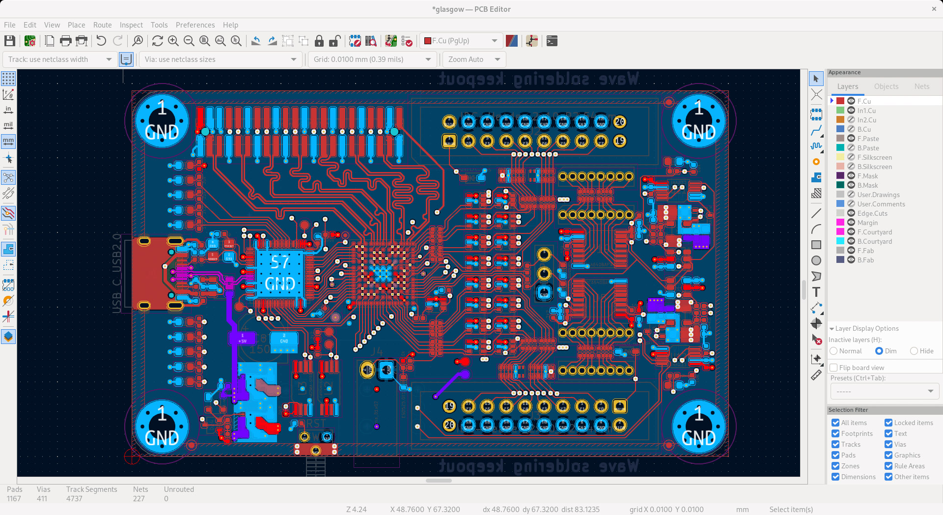 tangkapan layar perangkat lunak KiCad untuk desain dan prototipe papan sirkuit