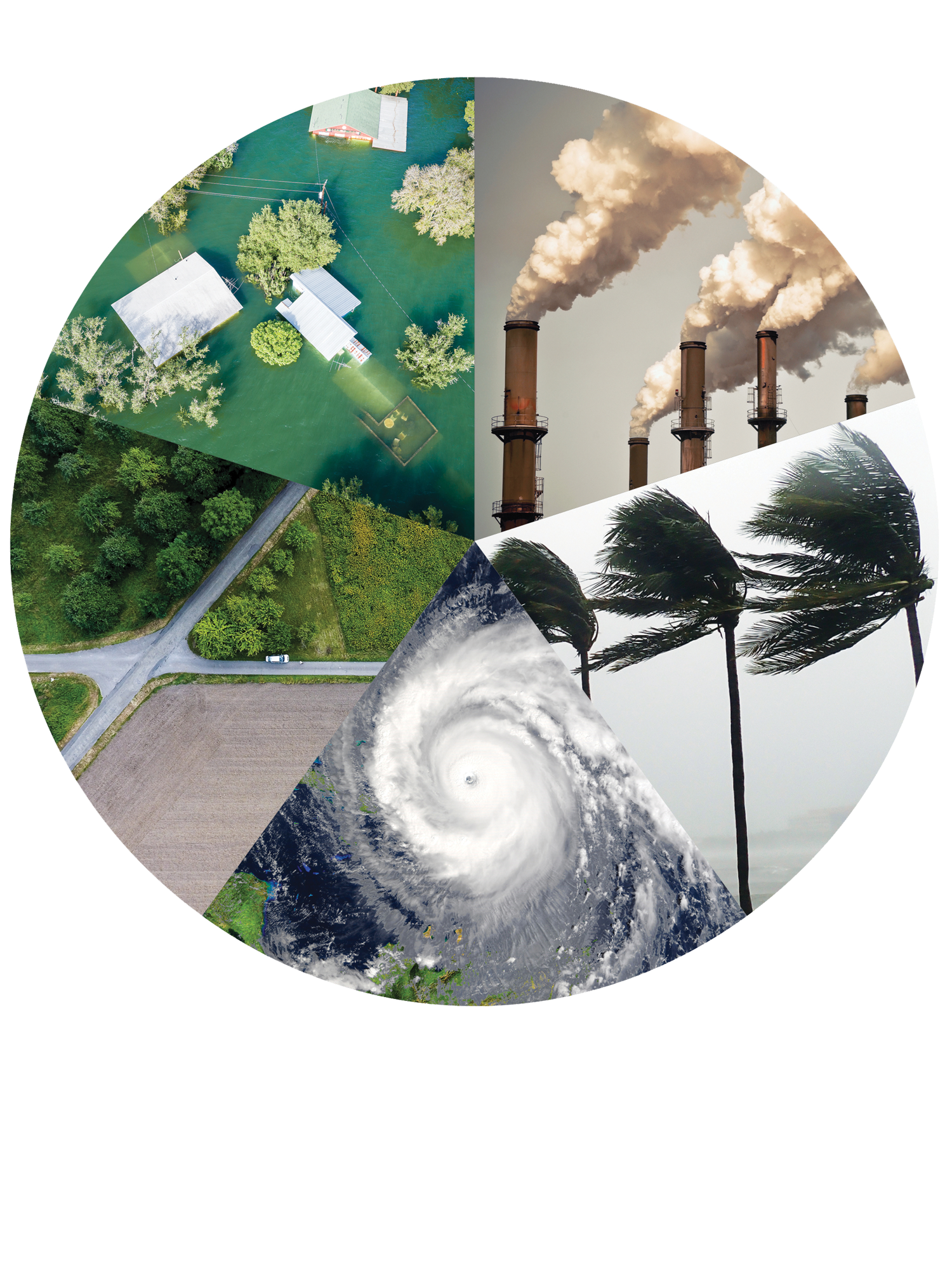 composite pie graph shaped image of weather events