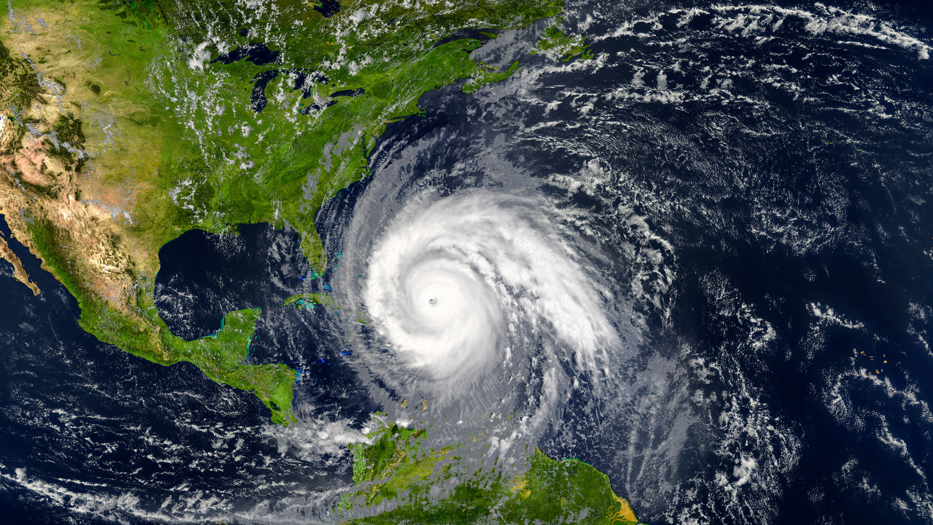 satellite view of a hurricane of the Atlantic coast of the United States