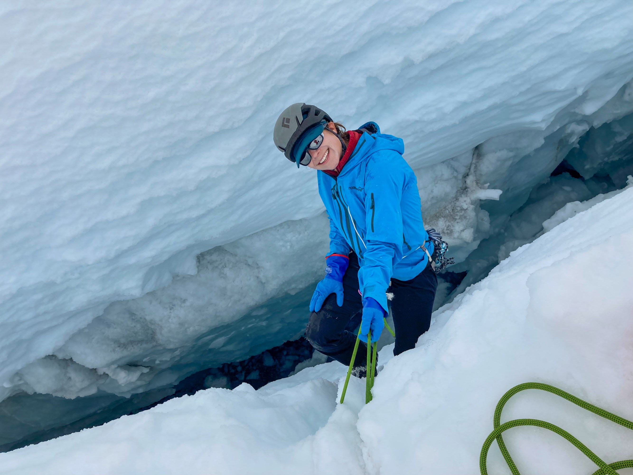 Joanna Millstein posing before descending into a crevasse