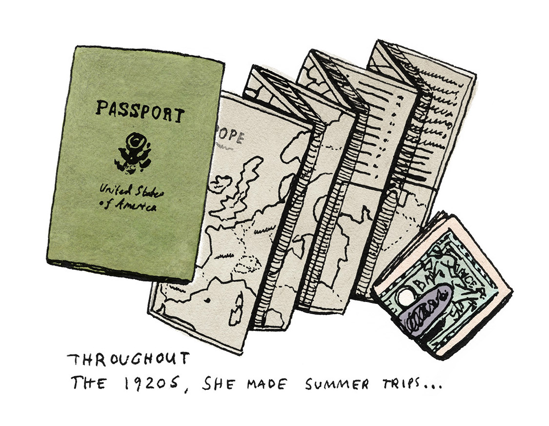 throughout the 1920s, she made summer trips