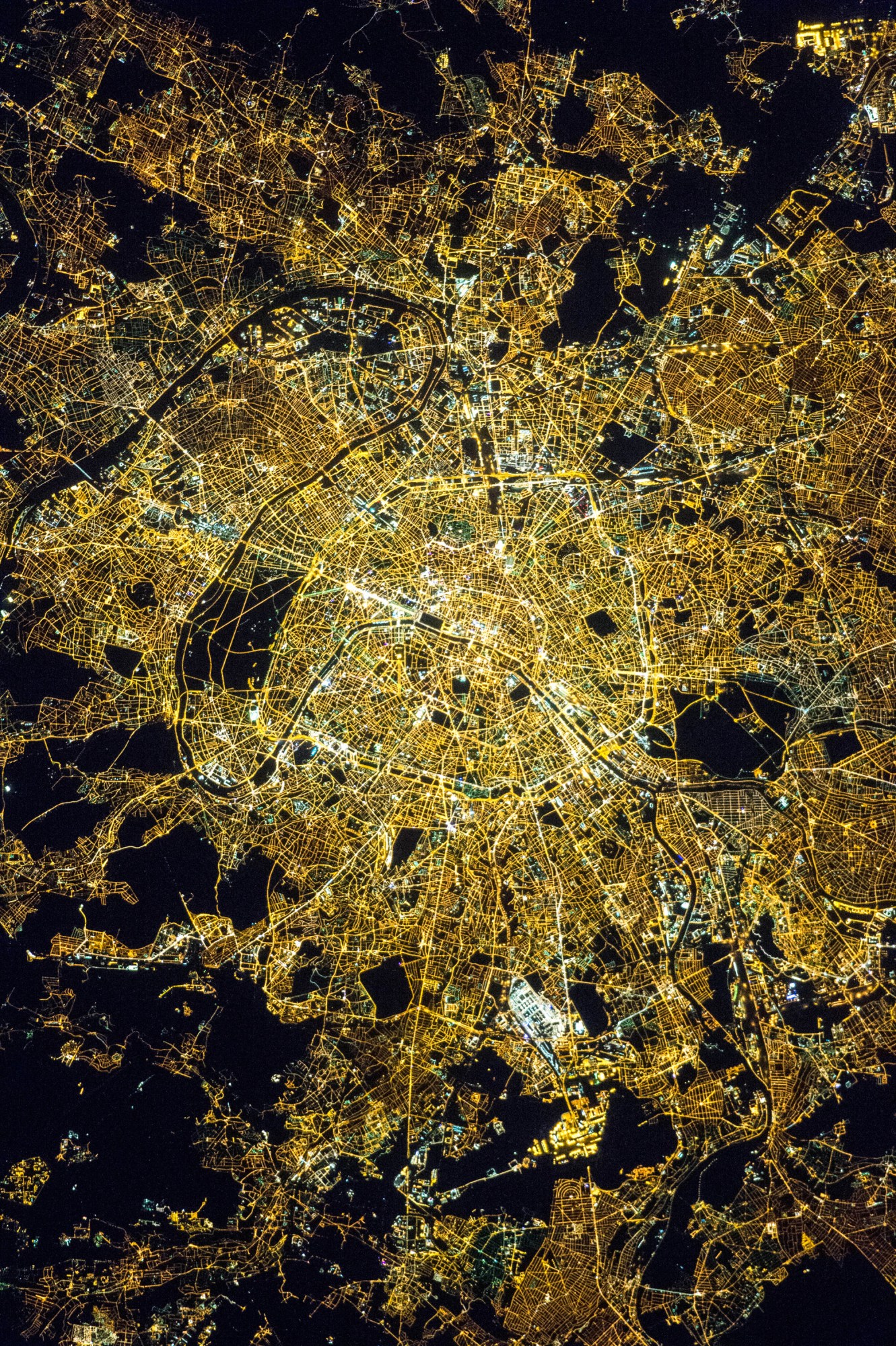a satellite view of Paris at night