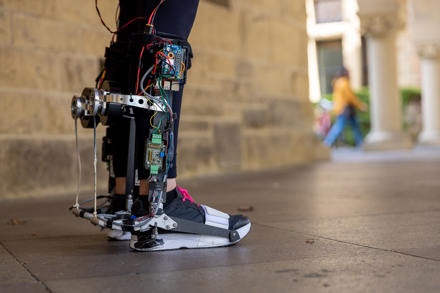 A closeup view of the portable ankle exoskeleton