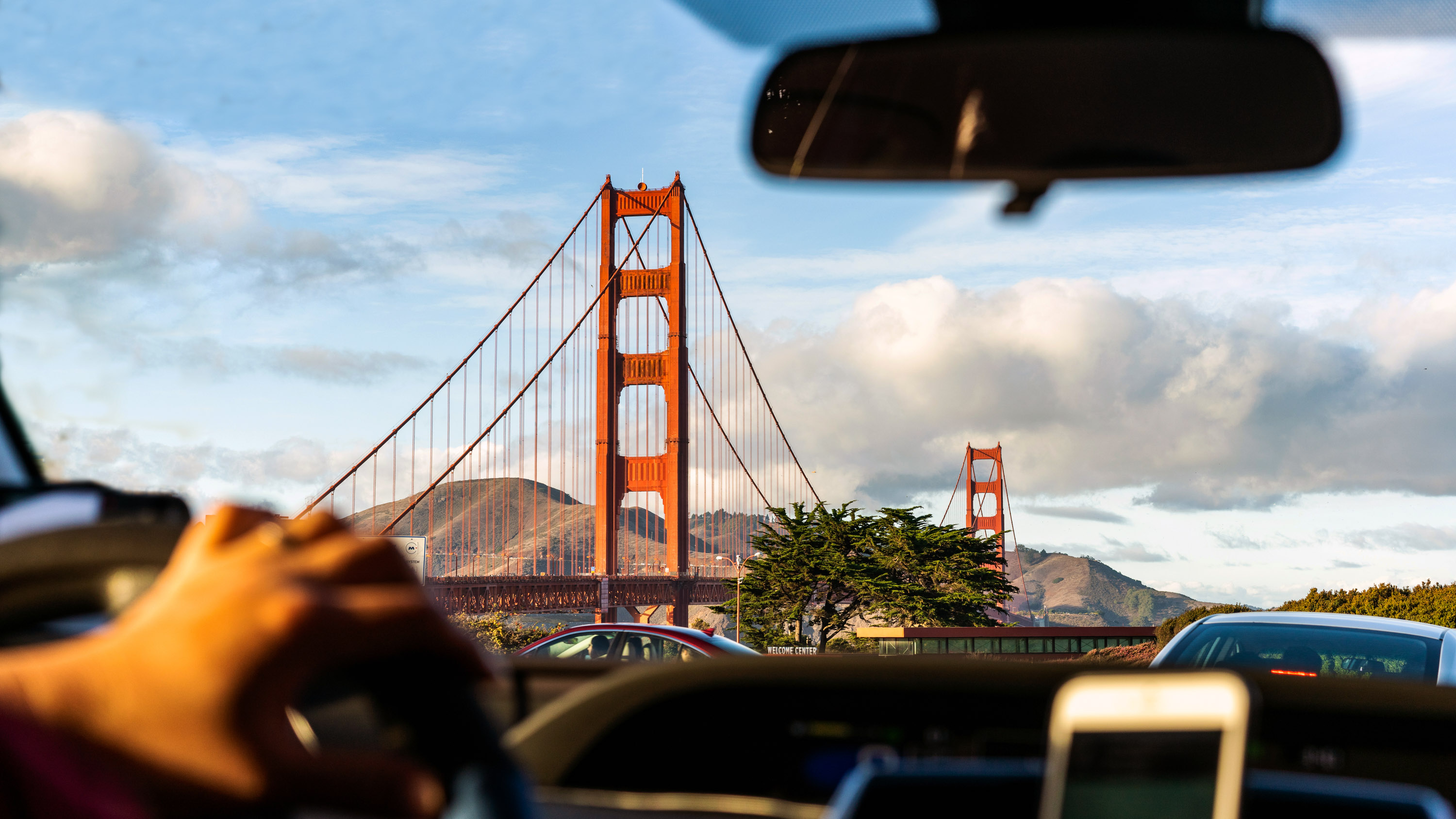 Car window view on Golden gate bridge