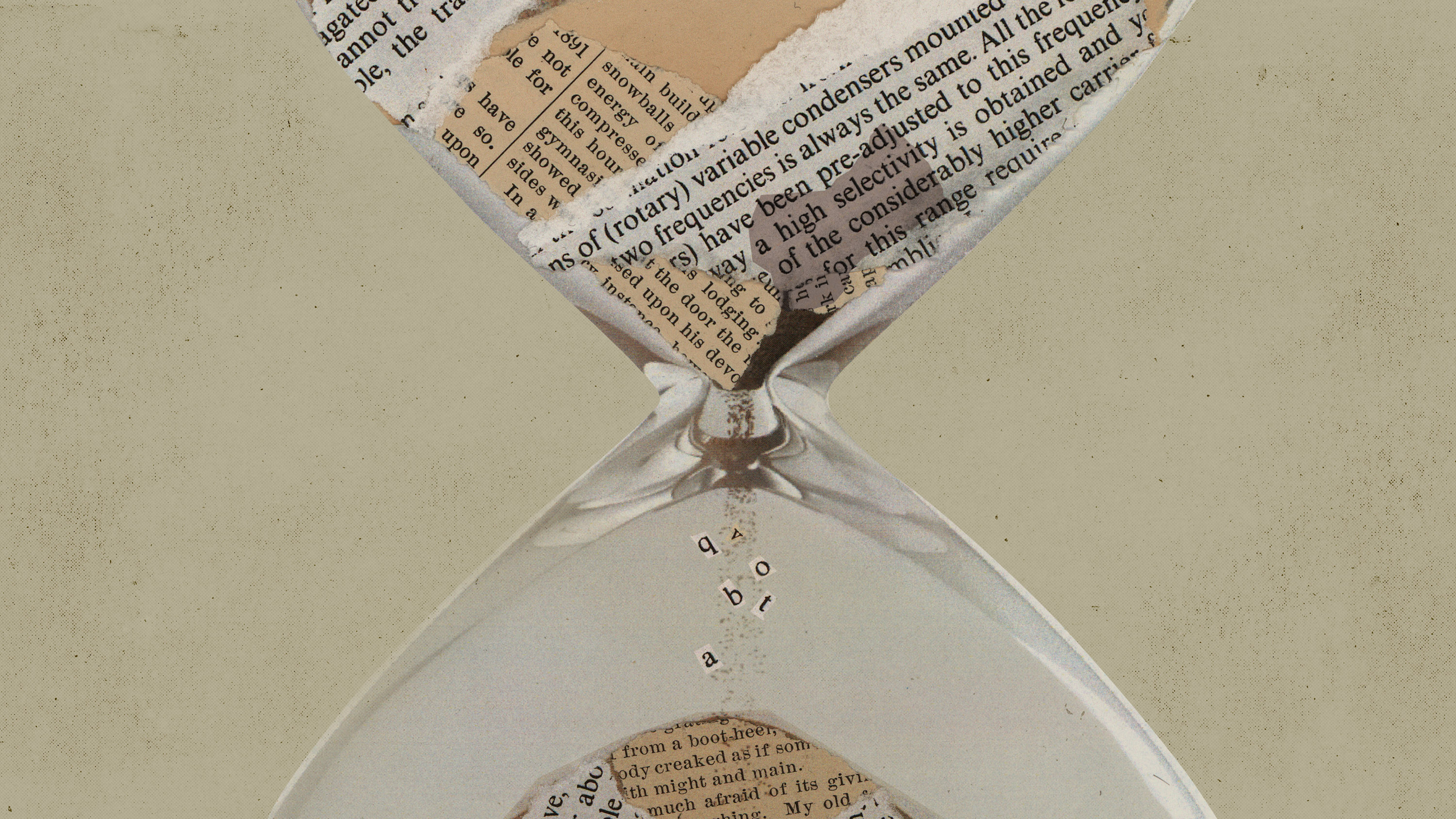closeup of an hourglass shape filled with text