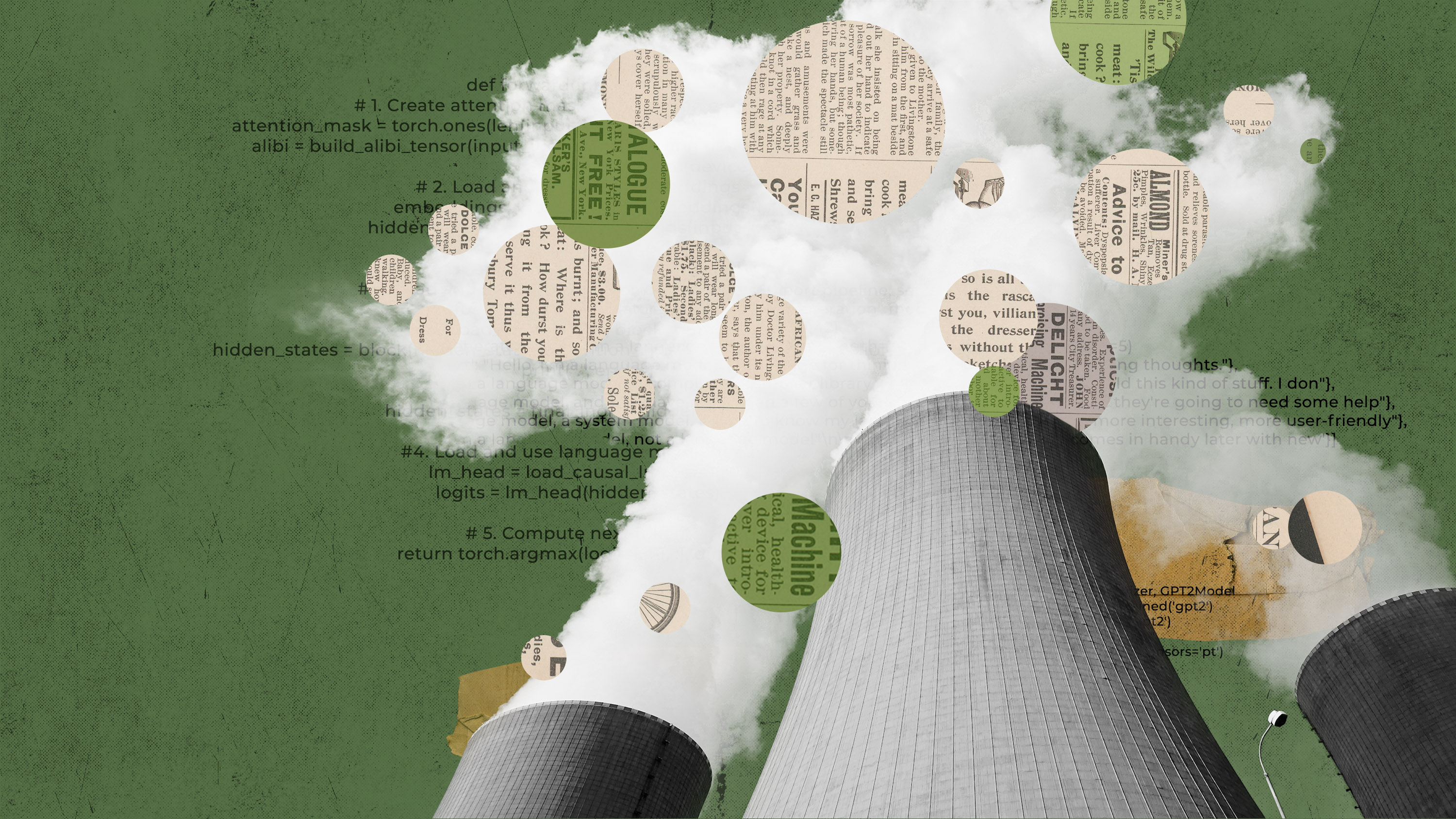 illustration of language emissions coming out of nuclear silos