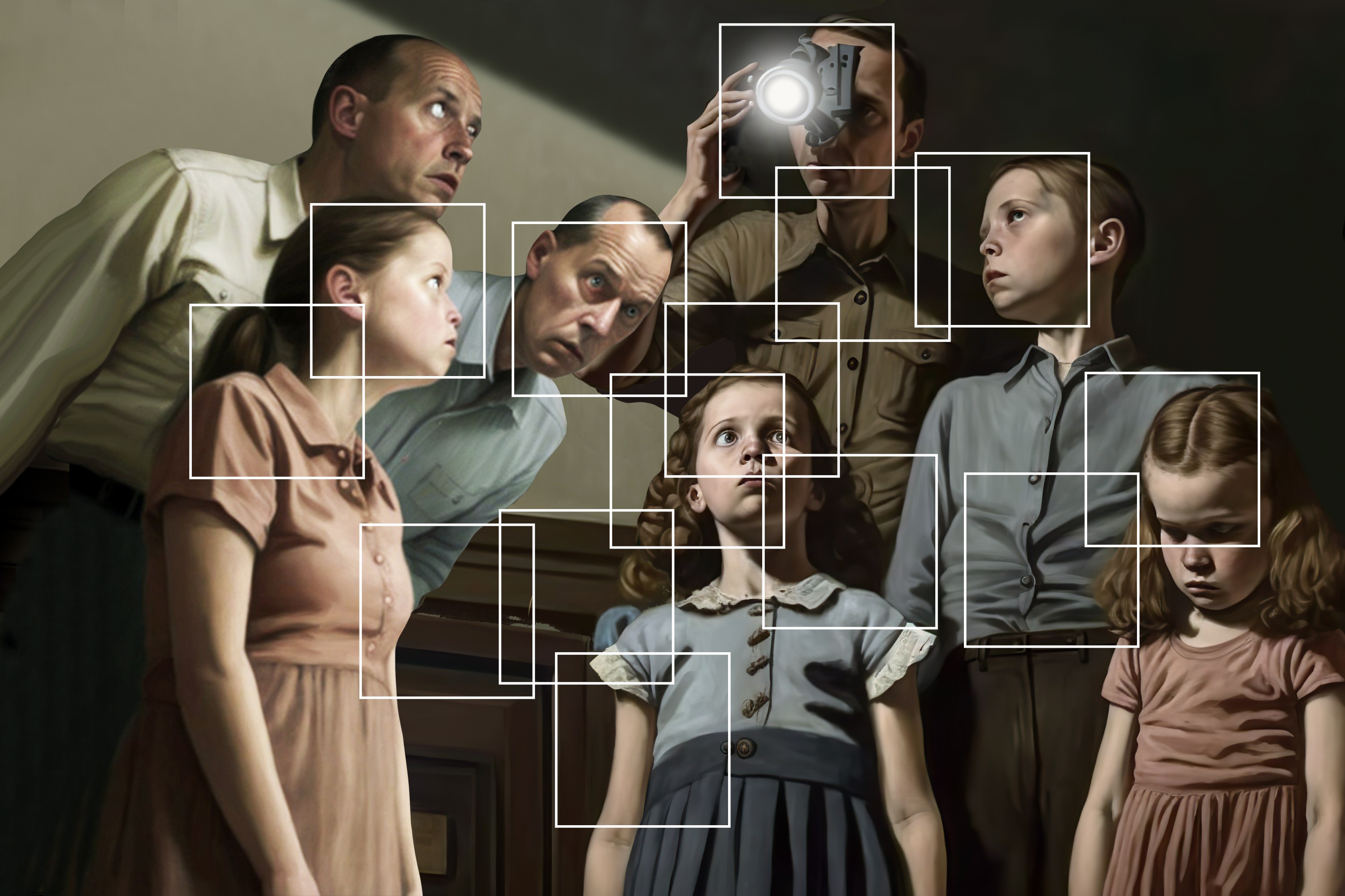 AI метки на изображенных лицах семьи